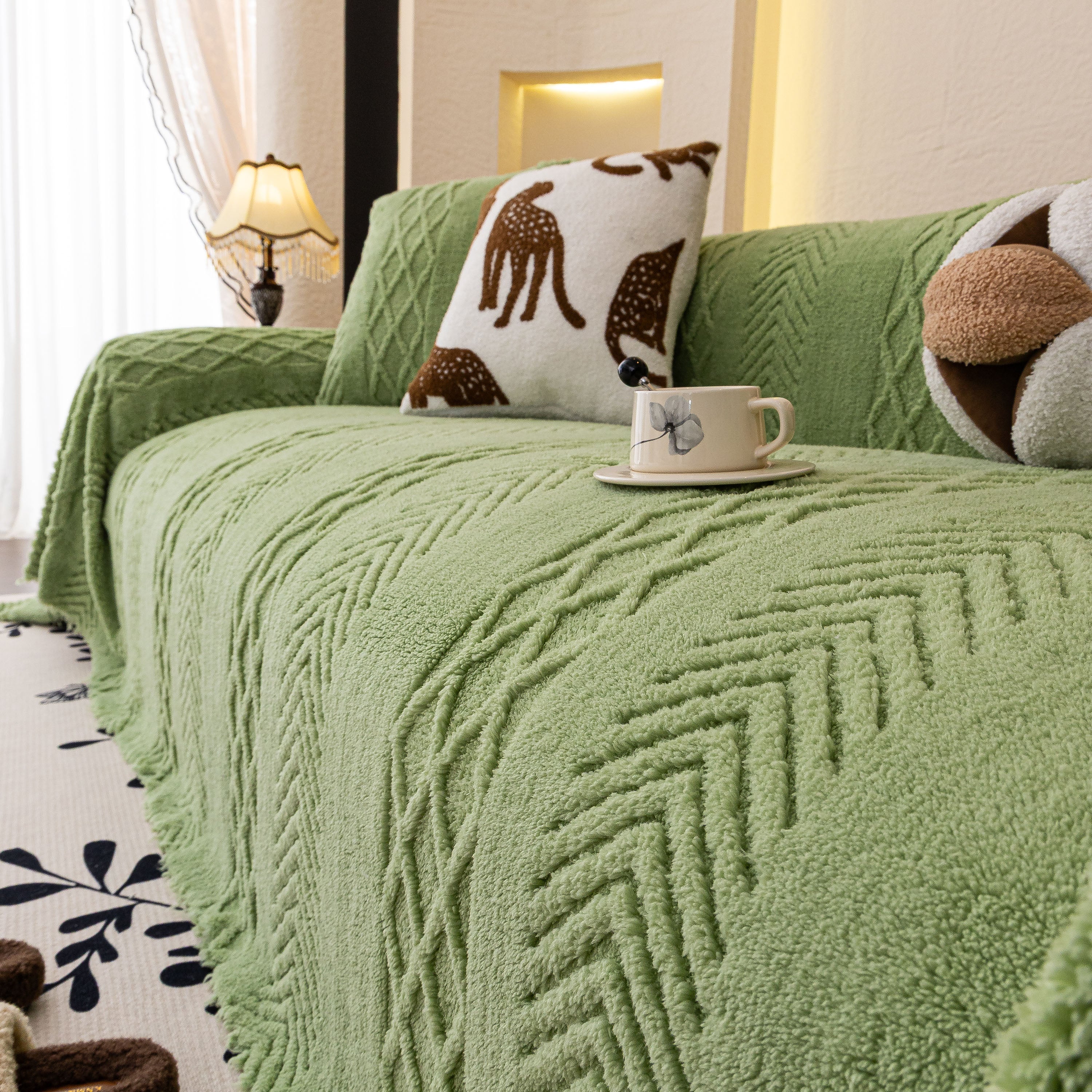 Plush Fleece Sofa Cover with 3D Cable Knit Texture Soft Cozy Warm Sofa Throw Blanket - Image 21