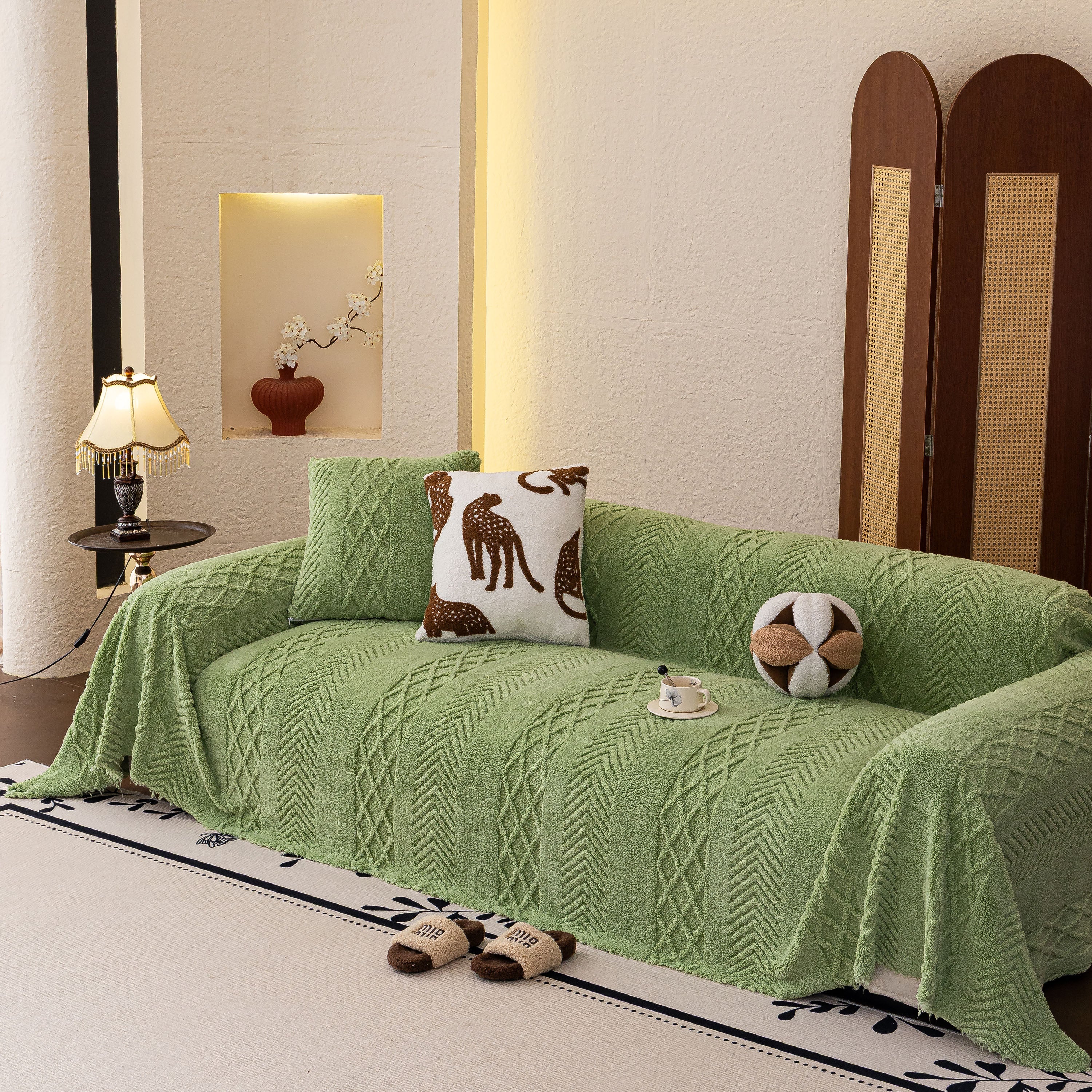 Plush Fleece Sofa Cover with 3D Cable Knit Texture Soft Cozy Warm Sofa Throw Blanket - Image 23