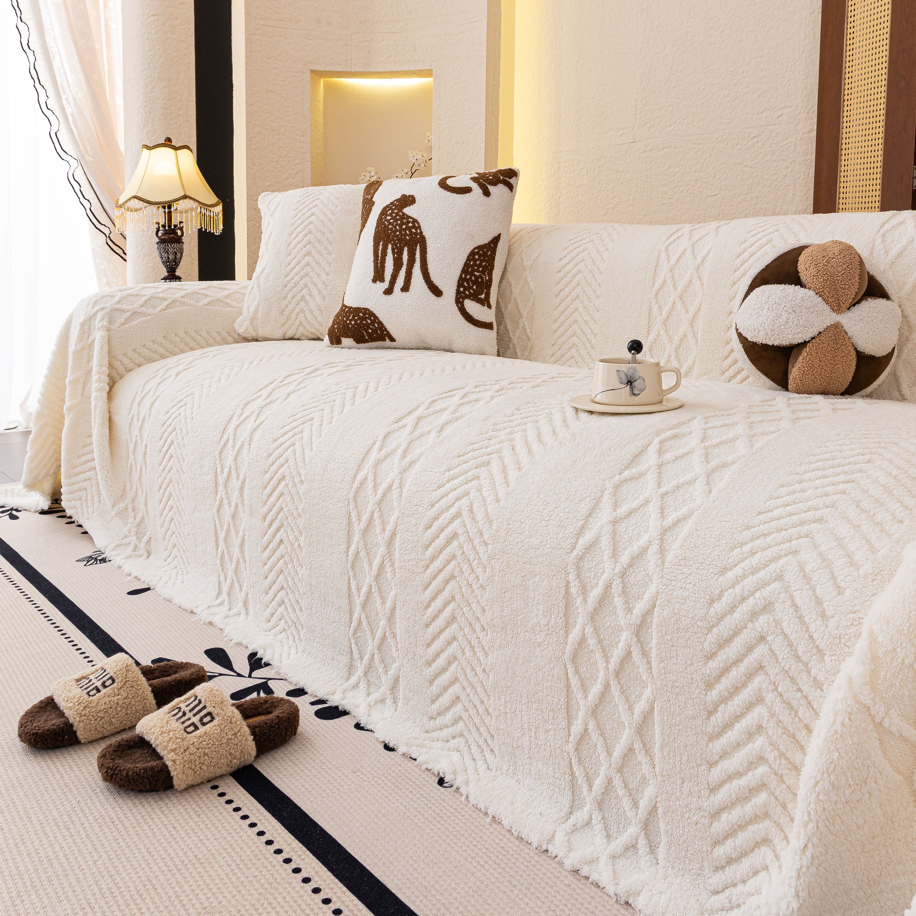 Plush Fleece Sofa Cover with 3D Cable Knit Texture Soft Cozy Warm Sofa Throw Blanket - Image 24