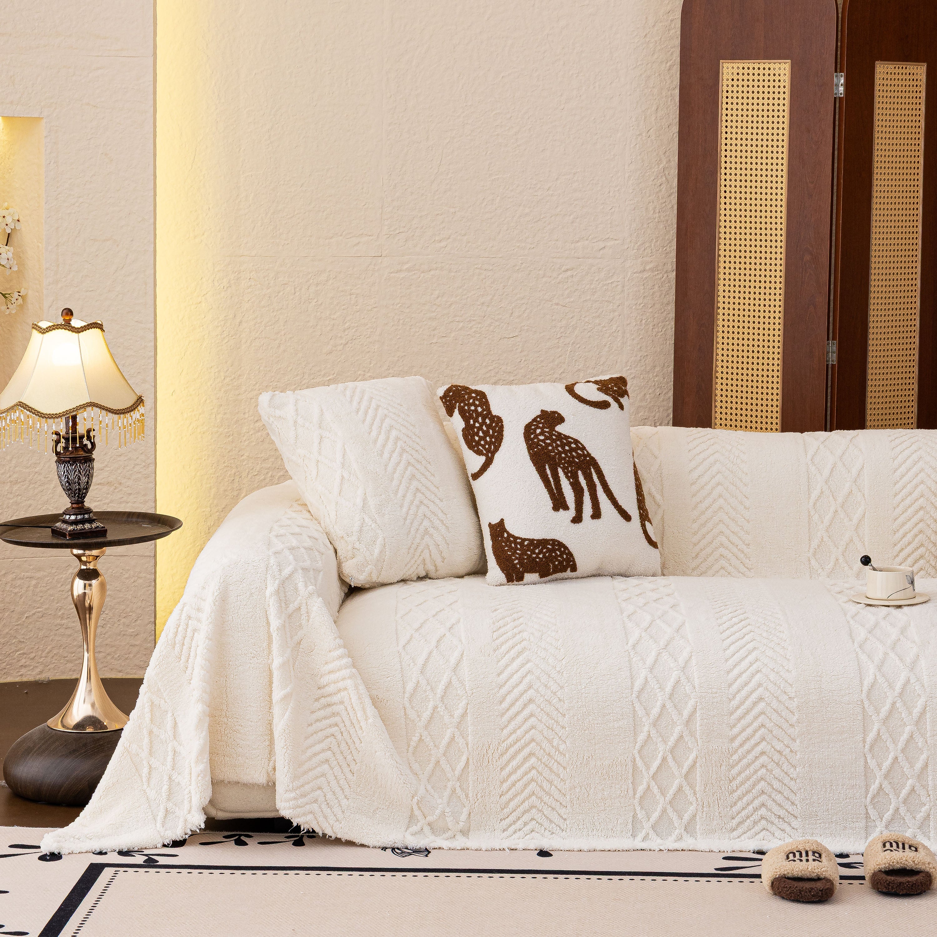 Plush Fleece Sofa Cover with 3D Cable Knit Texture Soft Cozy Warm Sofa Throw Blanket - Image 25