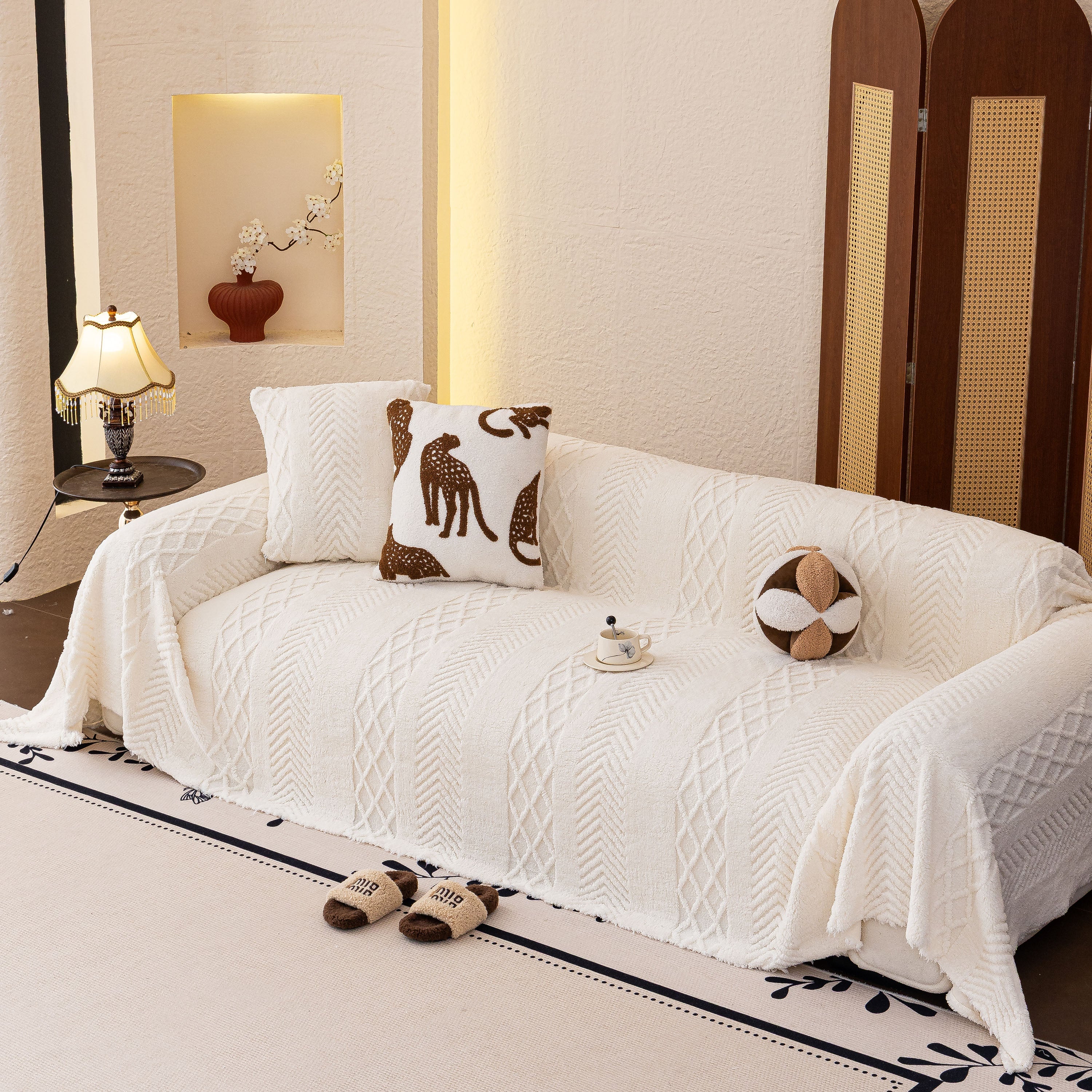 Plush Fleece Sofa Cover with 3D Cable Knit Texture Soft Cozy Warm Sofa Throw Blanket - Image 27