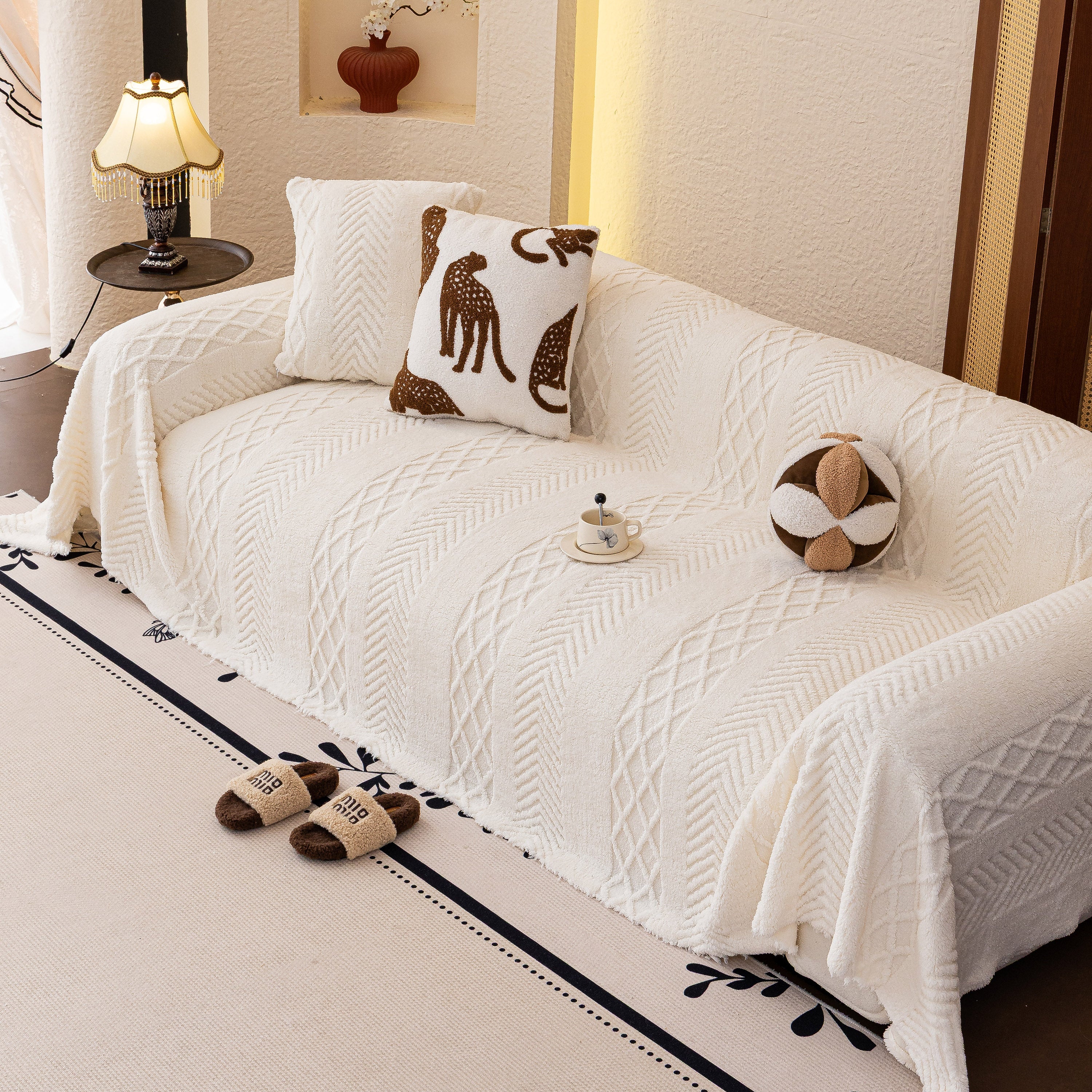 Plush Fleece Sofa Cover with 3D Cable Knit Texture Soft Cozy Warm Sofa Throw Blanket - Image 28
