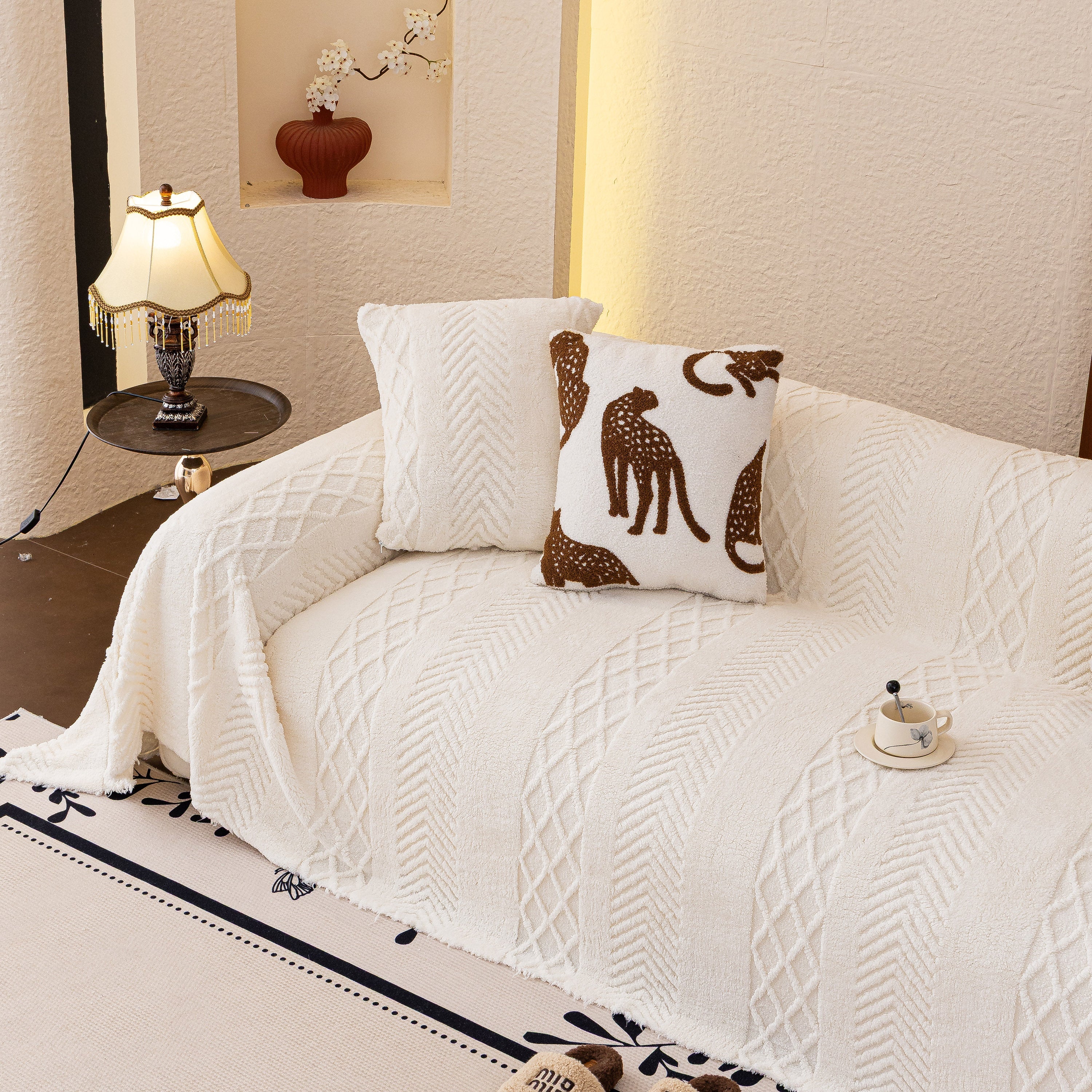 Plush Fleece Sofa Cover with 3D Cable Knit Texture Soft Cozy Warm Sofa Throw Blanket - Image 29