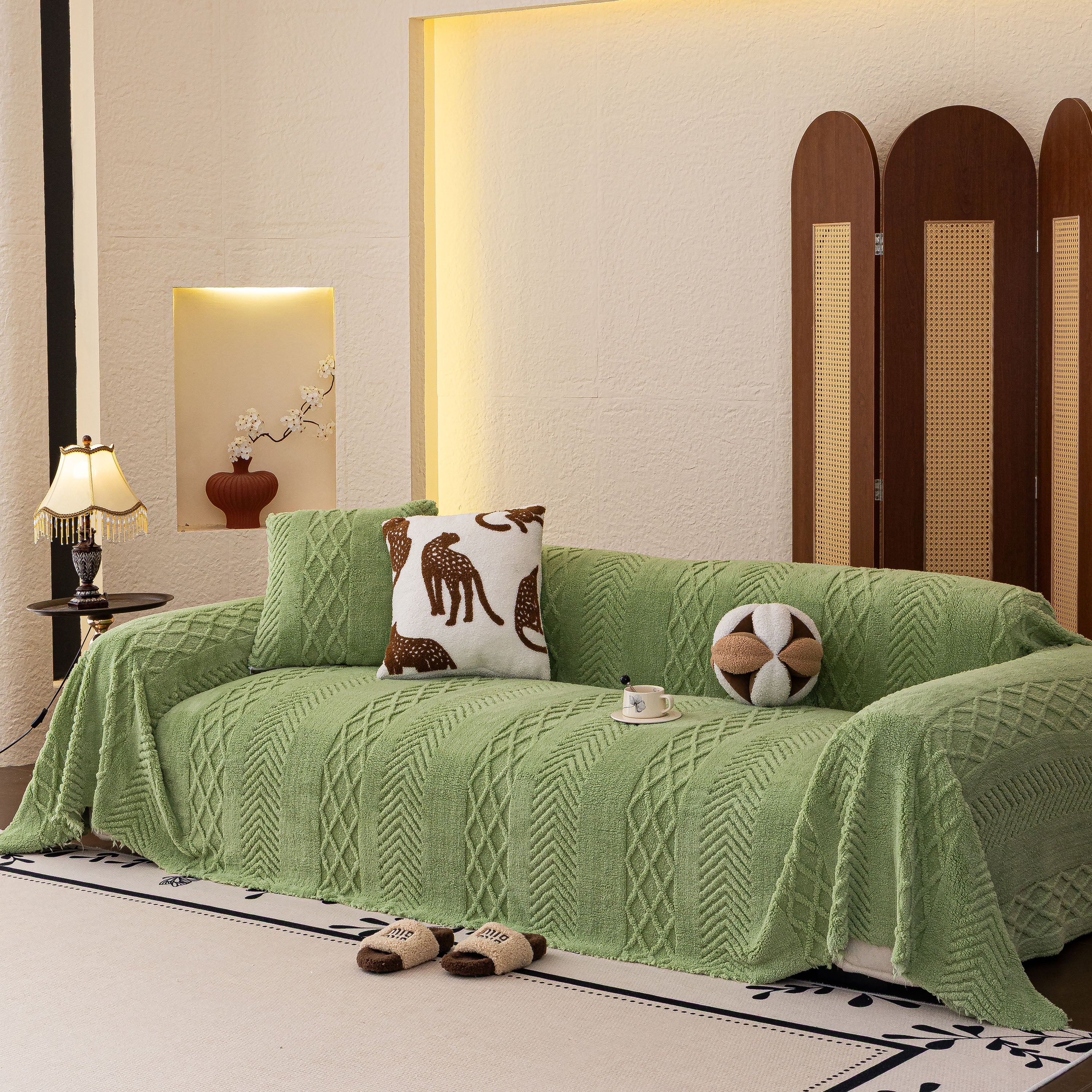 Plush Fleece Sofa Cover with 3D Cable Knit Texture Soft Cozy Warm Sofa Throw Blanket - Image 3