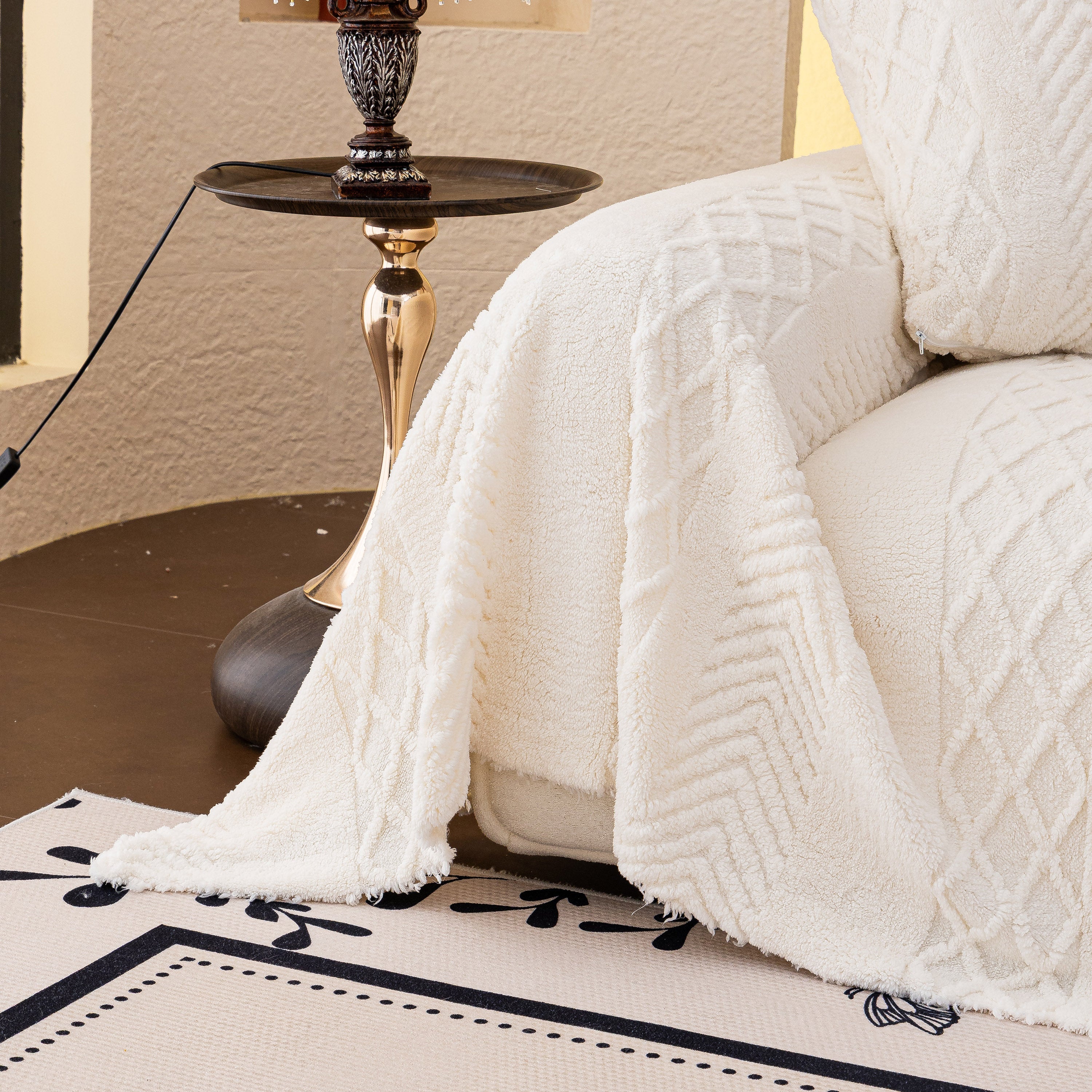 Plush Fleece Sofa Cover with 3D Cable Knit Texture Soft Cozy Warm Sofa Throw Blanket - Image 30