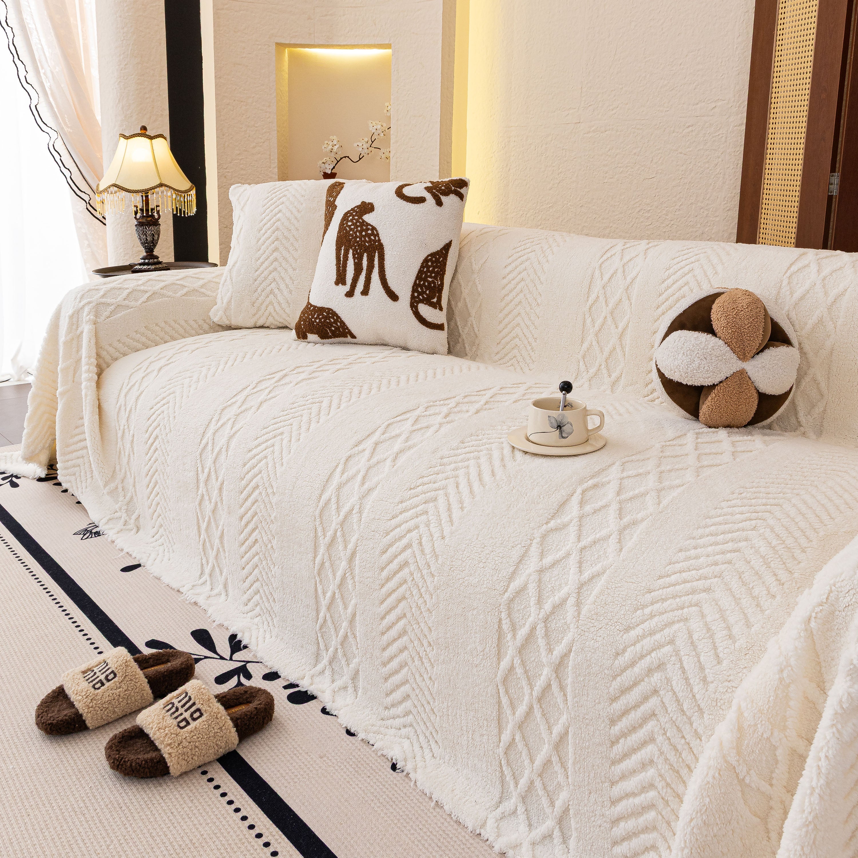 Plush Fleece Sofa Cover with 3D Cable Knit Texture Soft Cozy Warm Sofa Throw Blanket - Image 31