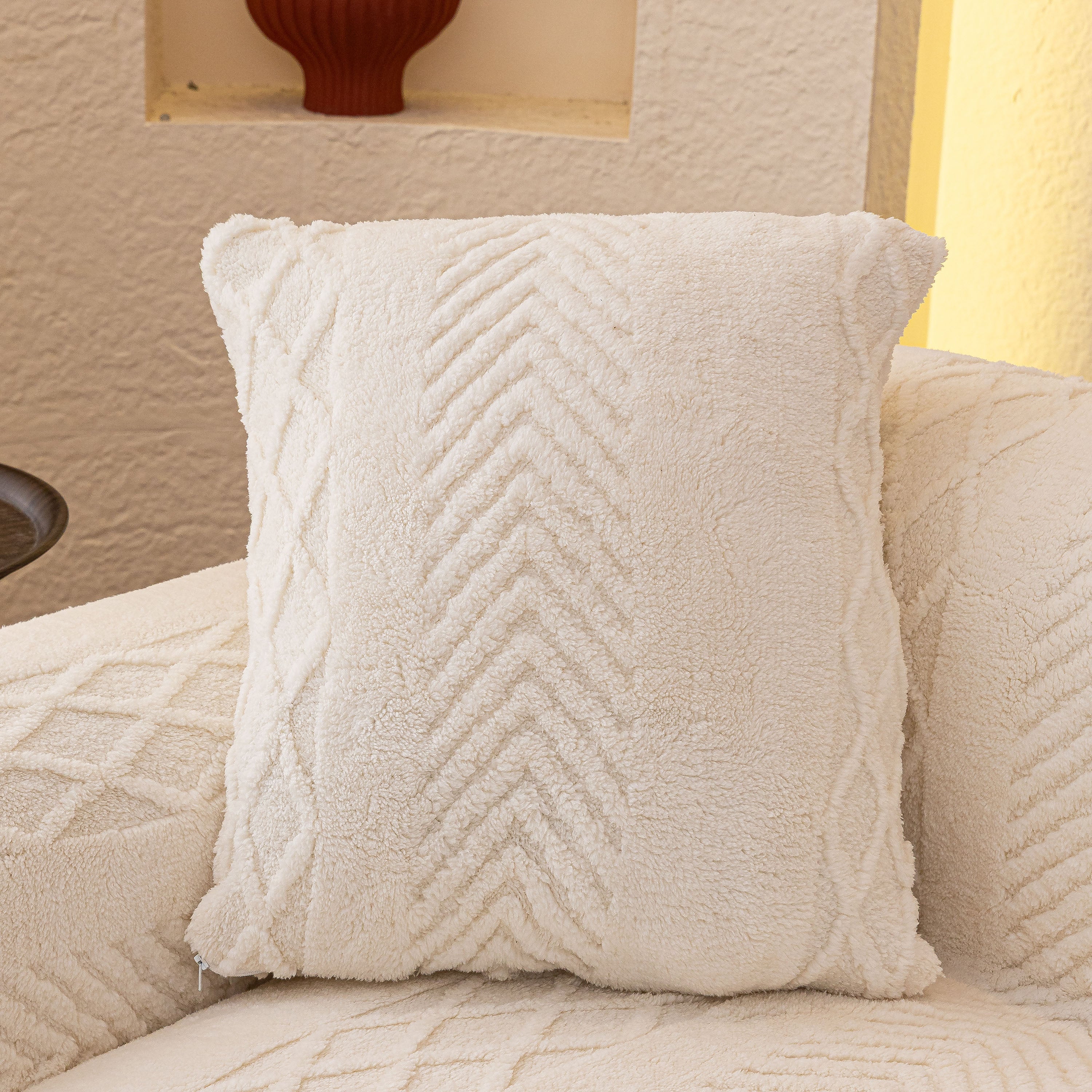 Plush Fleece Sofa Cover with 3D Cable Knit Texture Soft Cozy Warm Sofa Throw Blanket - Image 37