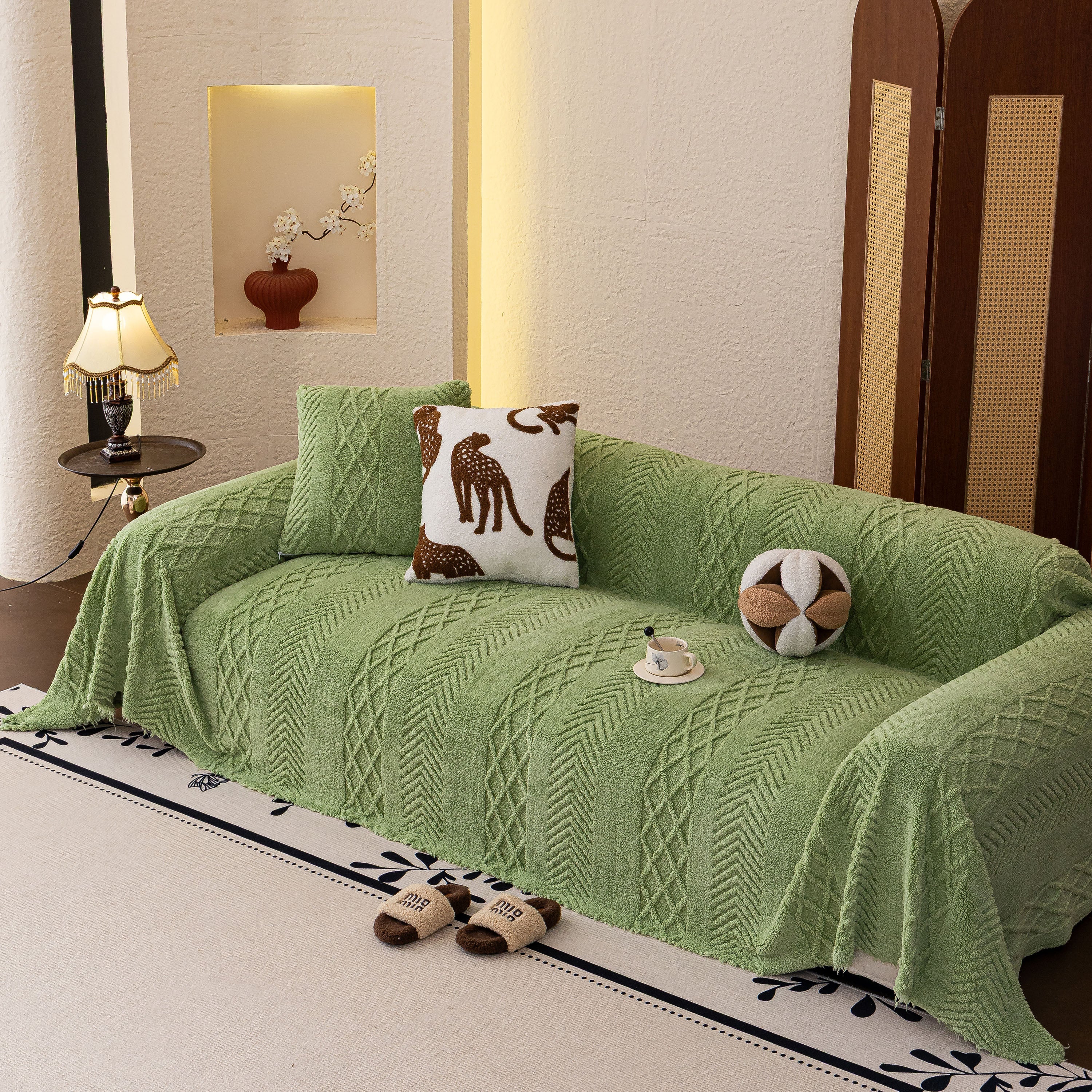 Plush Fleece Sofa Cover with 3D Cable Knit Texture Soft Cozy Warm Sofa Throw Blanket - Image 4