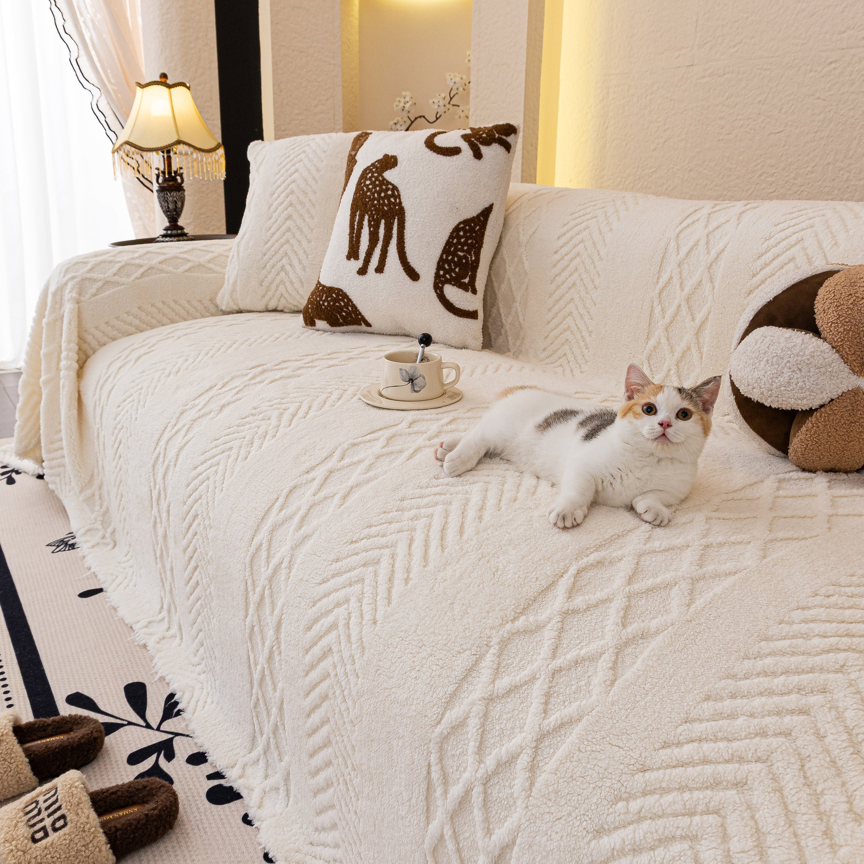 Plush Fleece Sofa Cover with 3D Cable Knit Texture Soft Cozy Warm Sofa Throw Blanket - Image 42