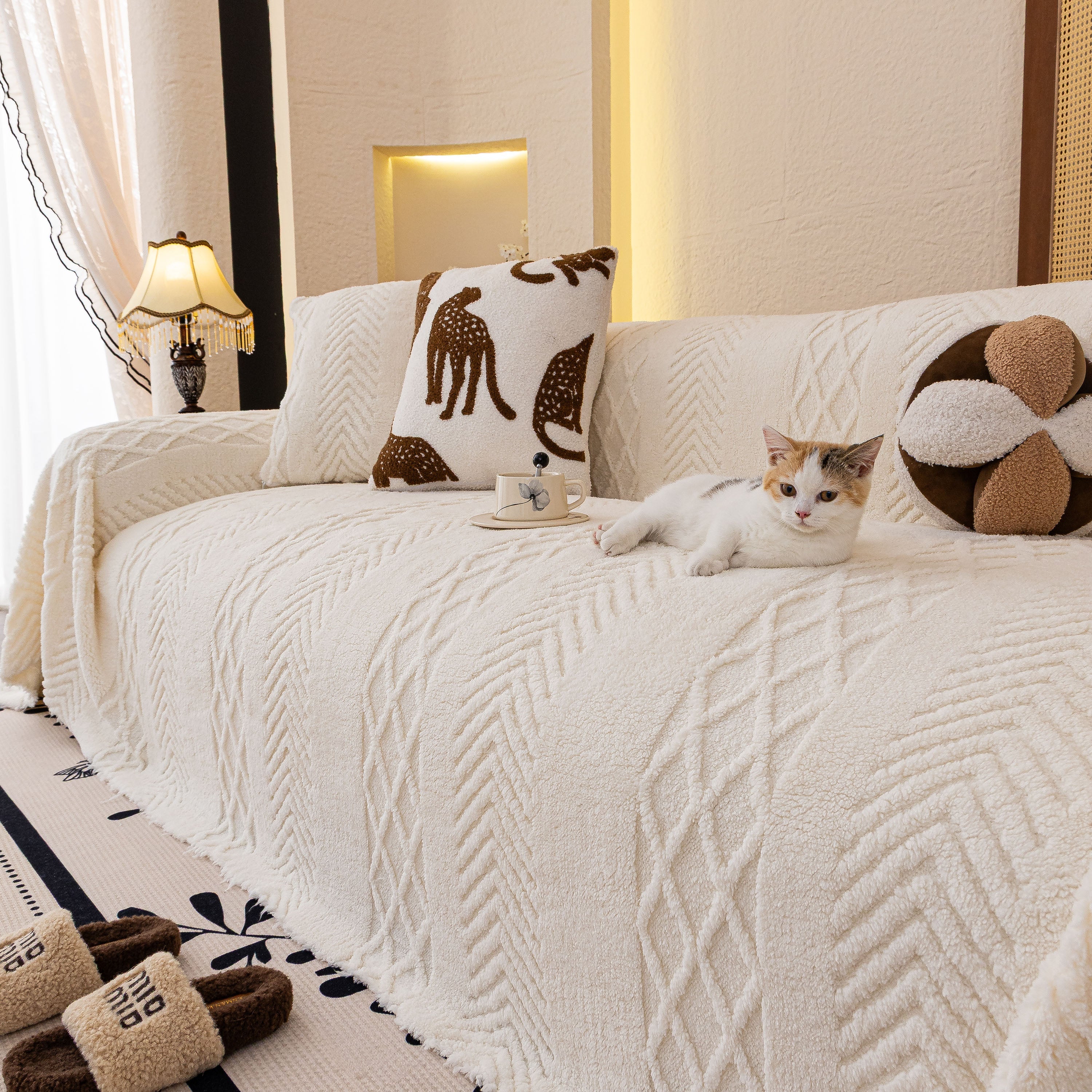 Plush Fleece Sofa Cover with 3D Cable Knit Texture Soft Cozy Warm Sofa Throw Blanket - Image 43