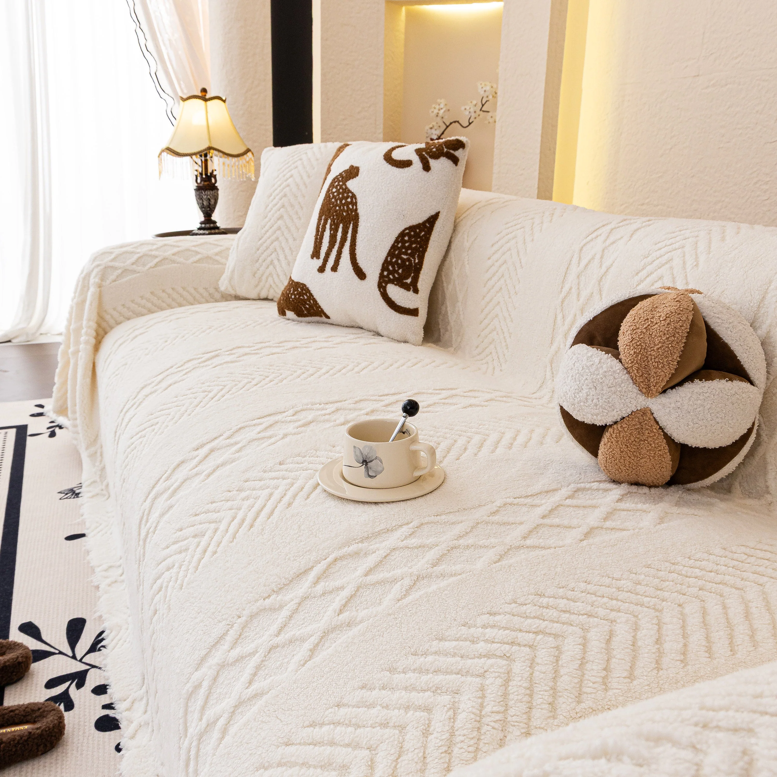 Plush Fleece Sofa Cover with 3D Cable Knit Texture Soft Cozy Warm Sofa Throw Blanket - Image 44