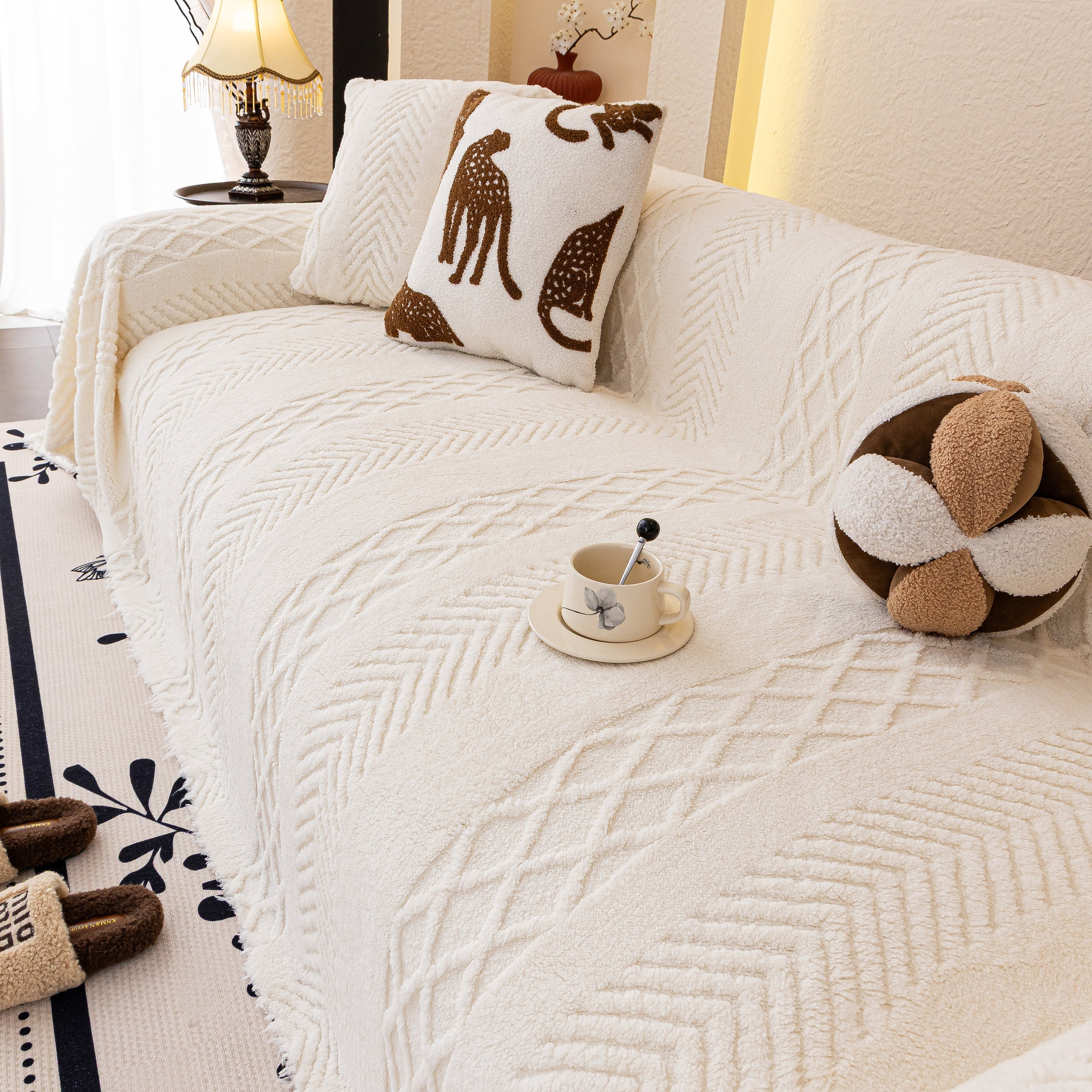 Plush Fleece Sofa Cover with 3D Cable Knit Texture Soft Cozy Warm Sofa Throw Blanket - Image 47