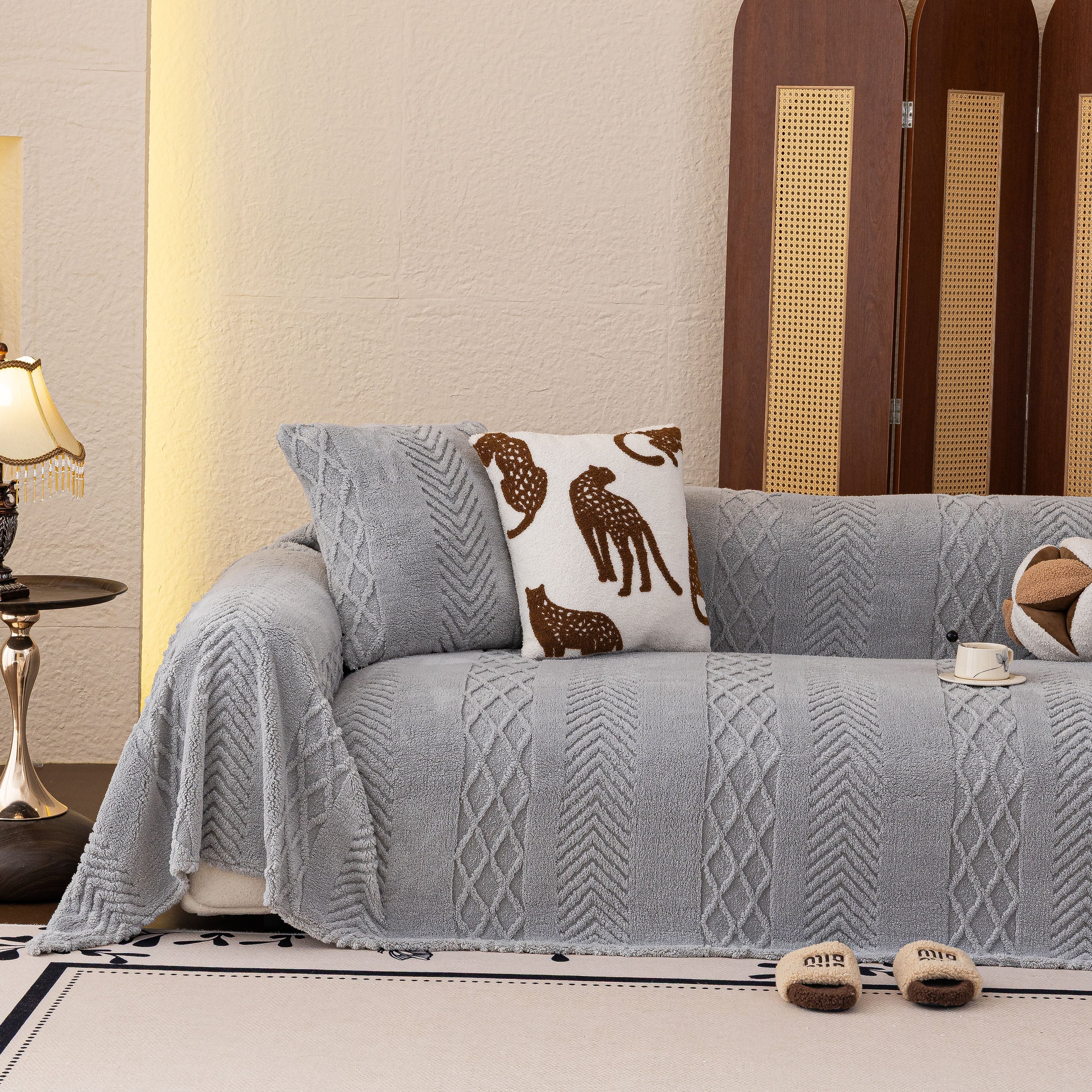 Plush Fleece Sofa Cover with 3D Cable Knit Texture Soft Cozy Warm Sofa Throw Blanket - Image 49