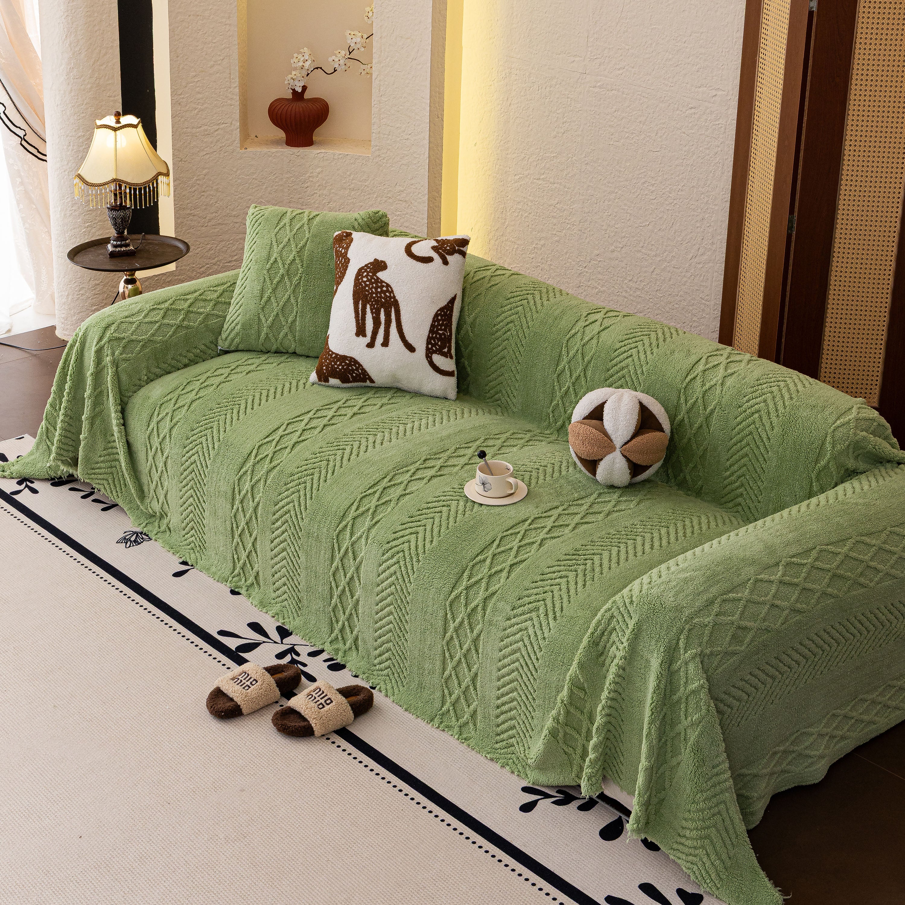 Plush Fleece Sofa Cover with 3D Cable Knit Texture Soft Cozy Warm Sofa Throw Blanket - Image 5