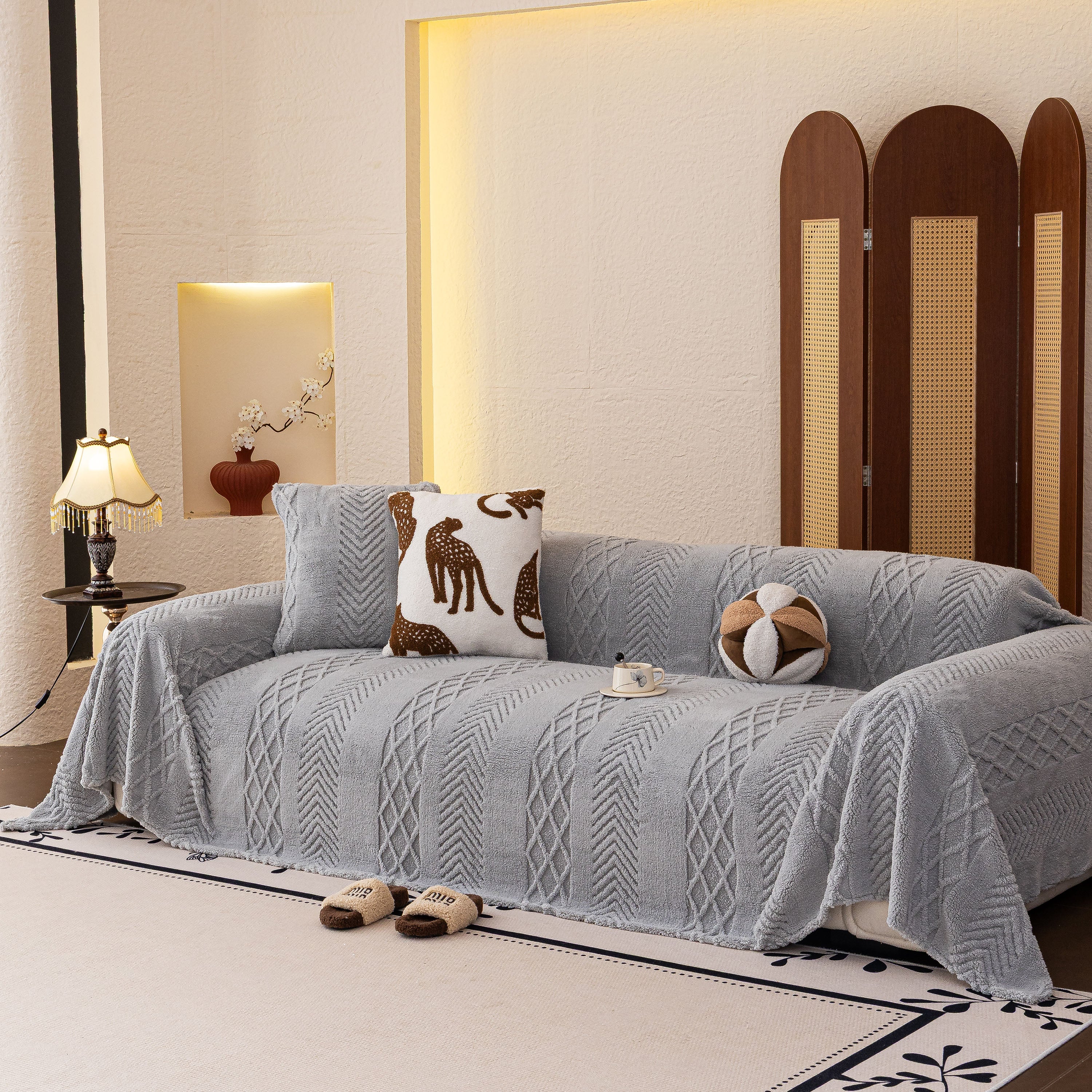 Plush Fleece Sofa Cover with 3D Cable Knit Texture Soft Cozy Warm Sofa Throw Blanket - Image 50