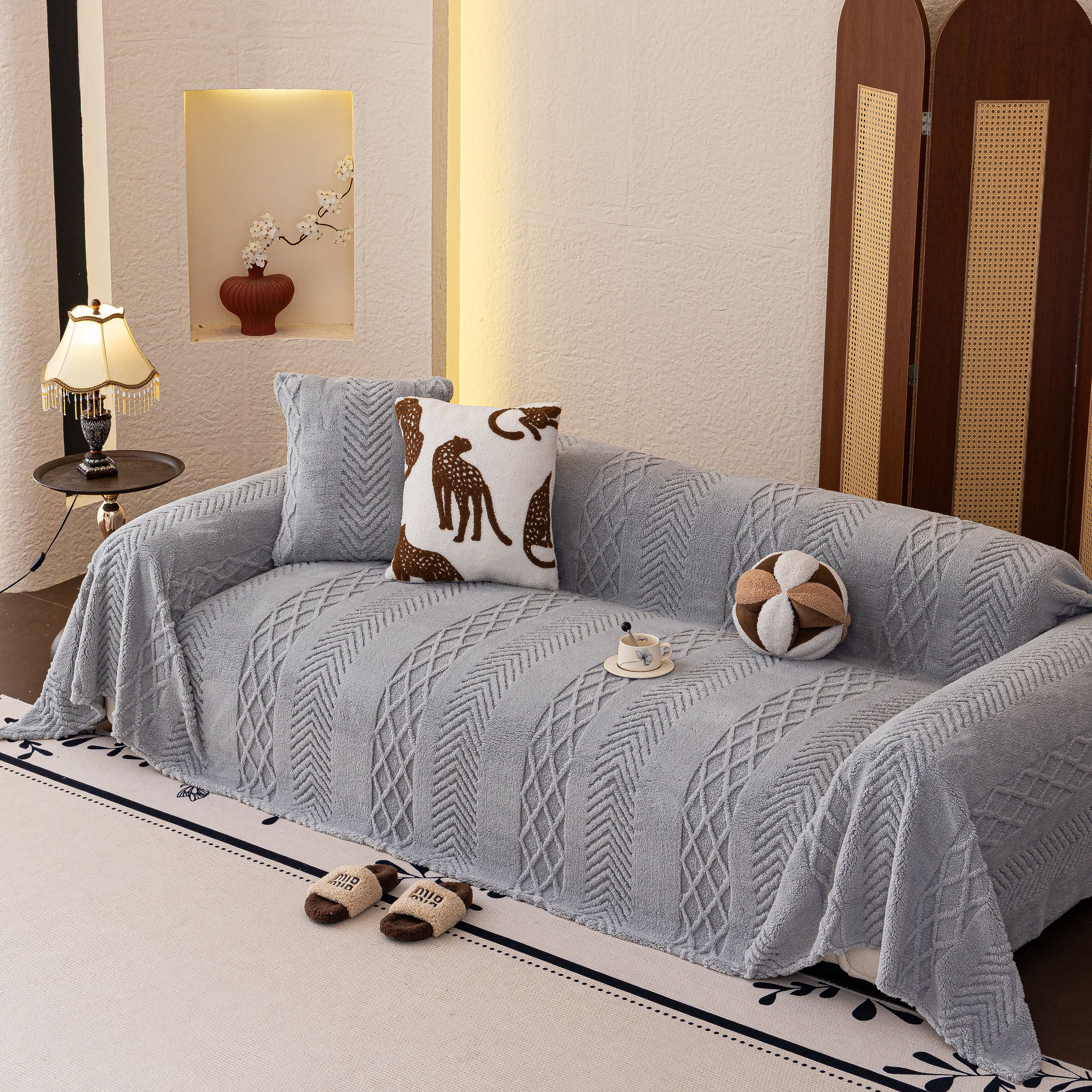 Plush Fleece Sofa Cover with 3D Cable Knit Texture Soft Cozy Warm Sofa Throw Blanket - Image 51