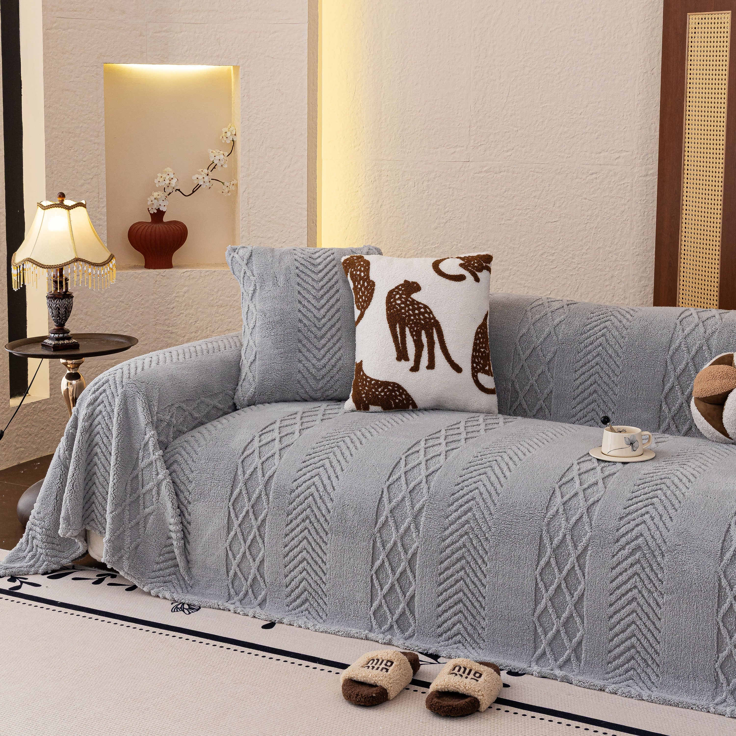 Plush Fleece Sofa Cover with 3D Cable Knit Texture Soft Cozy Warm Sofa Throw Blanket - Image 53