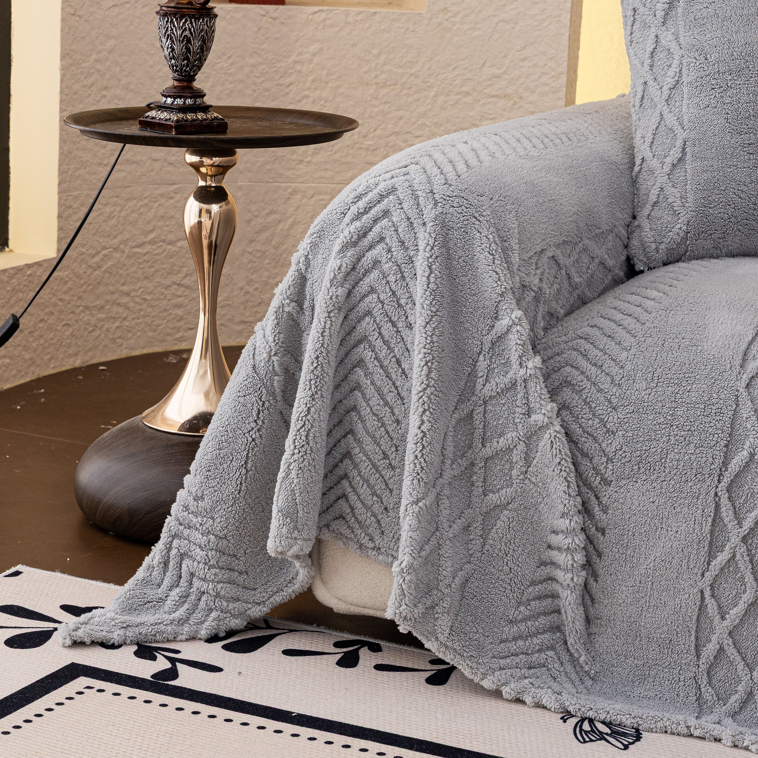 Plush Fleece Sofa Cover with 3D Cable Knit Texture Soft Cozy Warm Sofa Throw Blanket - Image 54