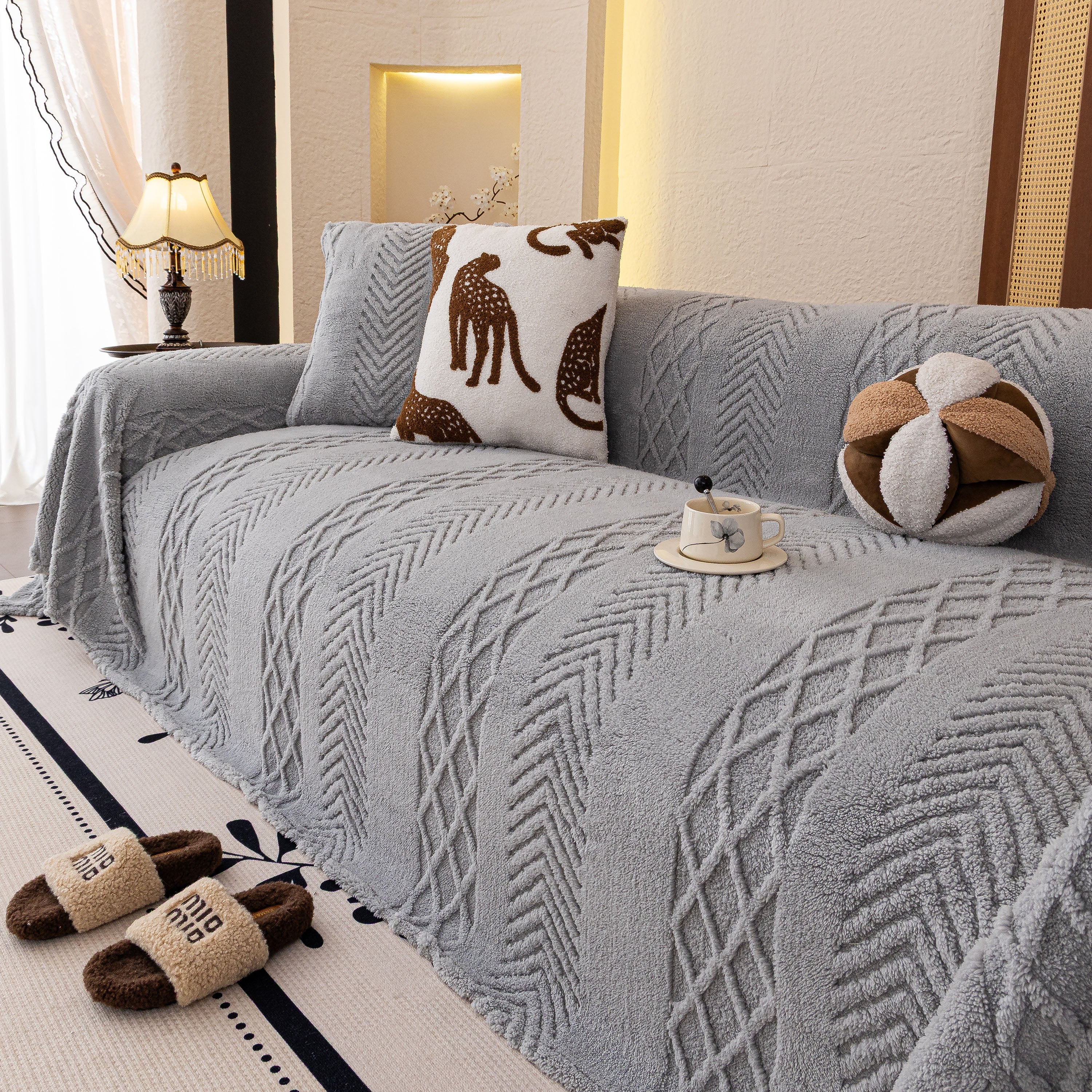 Plush Fleece Sofa Cover with 3D Cable Knit Texture Soft Cozy Warm Sofa Throw Blanket - Image 55