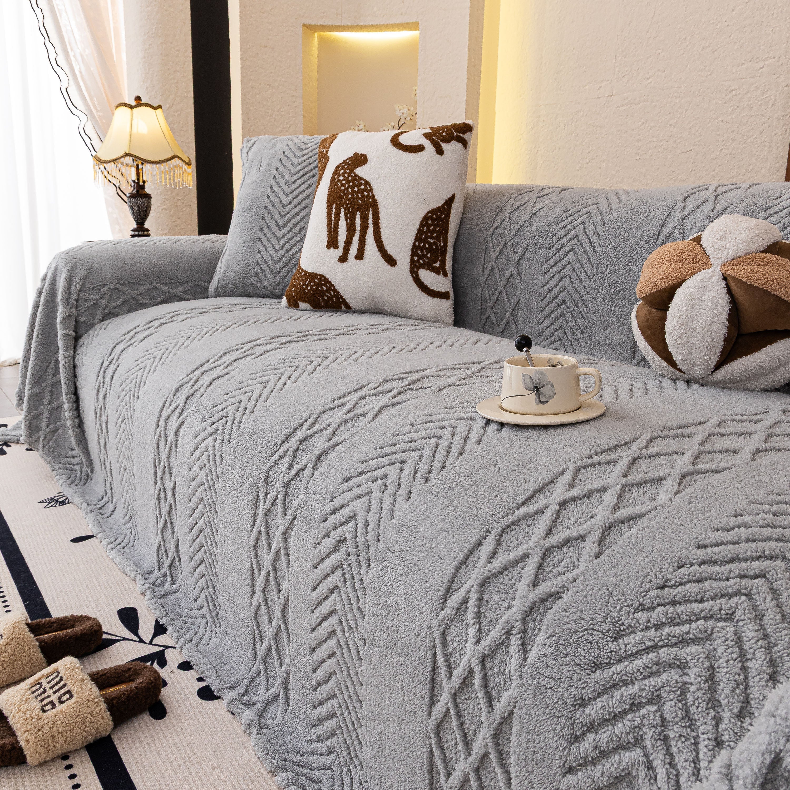 Plush Fleece Sofa Cover with 3D Cable Knit Texture Soft Cozy Warm Sofa Throw Blanket - Image 56