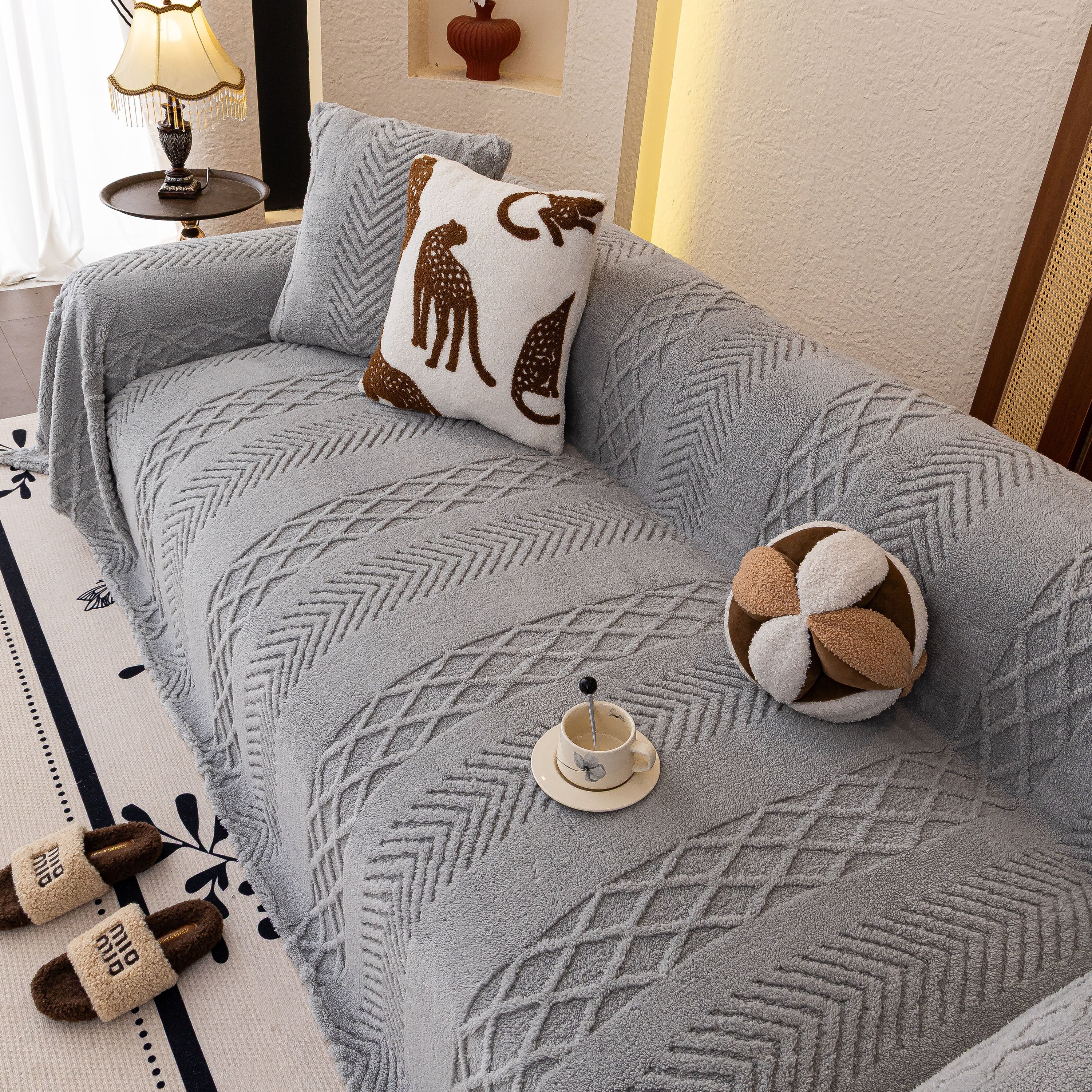 Plush Fleece Sofa Cover with 3D Cable Knit Texture Soft Cozy Warm Sofa Throw Blanket - Image 57