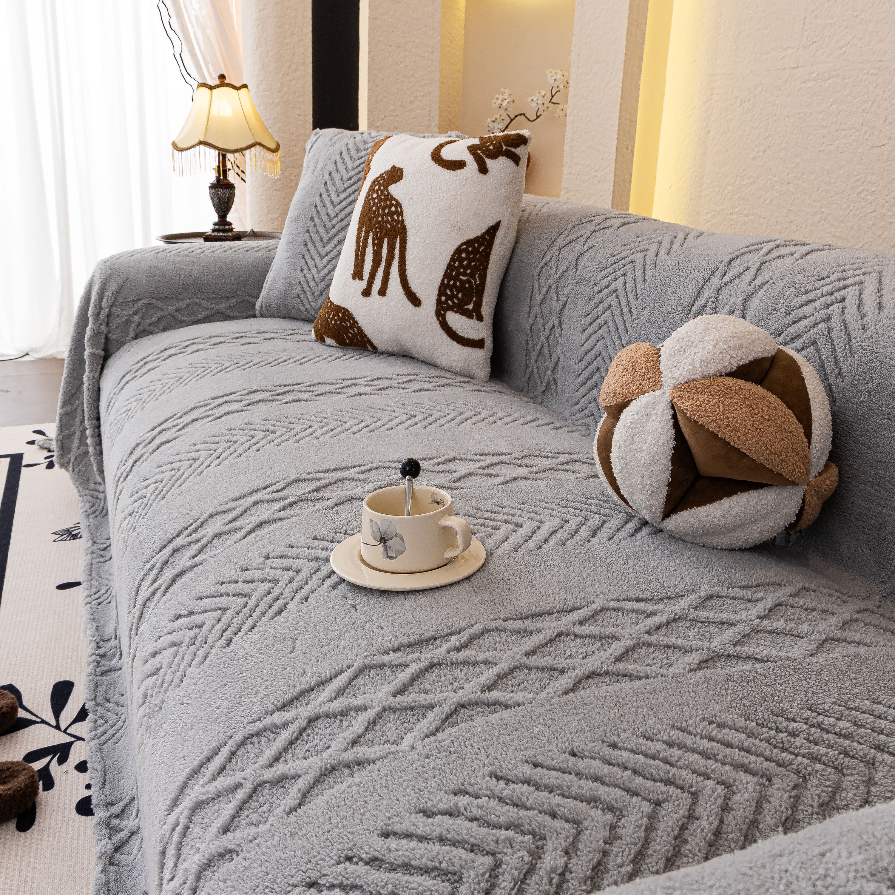 Plush Fleece Sofa Cover with 3D Cable Knit Texture Soft Cozy Warm Sofa Throw Blanket - Image 58