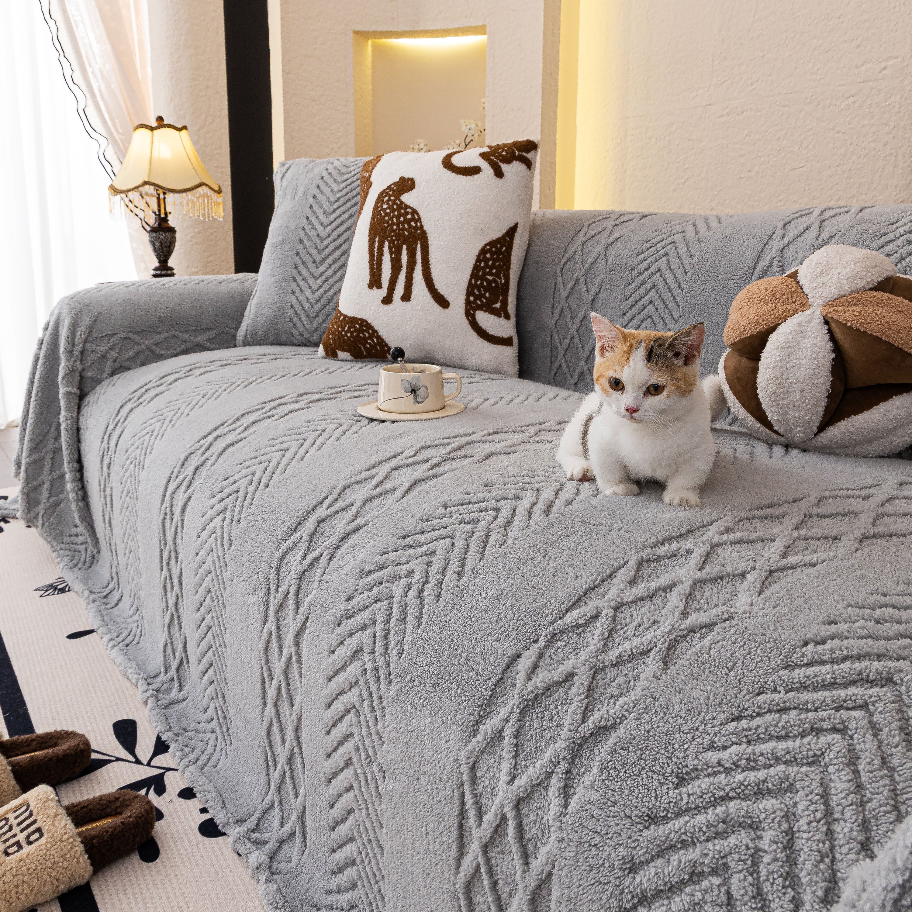 Plush Fleece Sofa Cover with 3D Cable Knit Texture Soft Cozy Warm Sofa Throw Blanket - Image 59