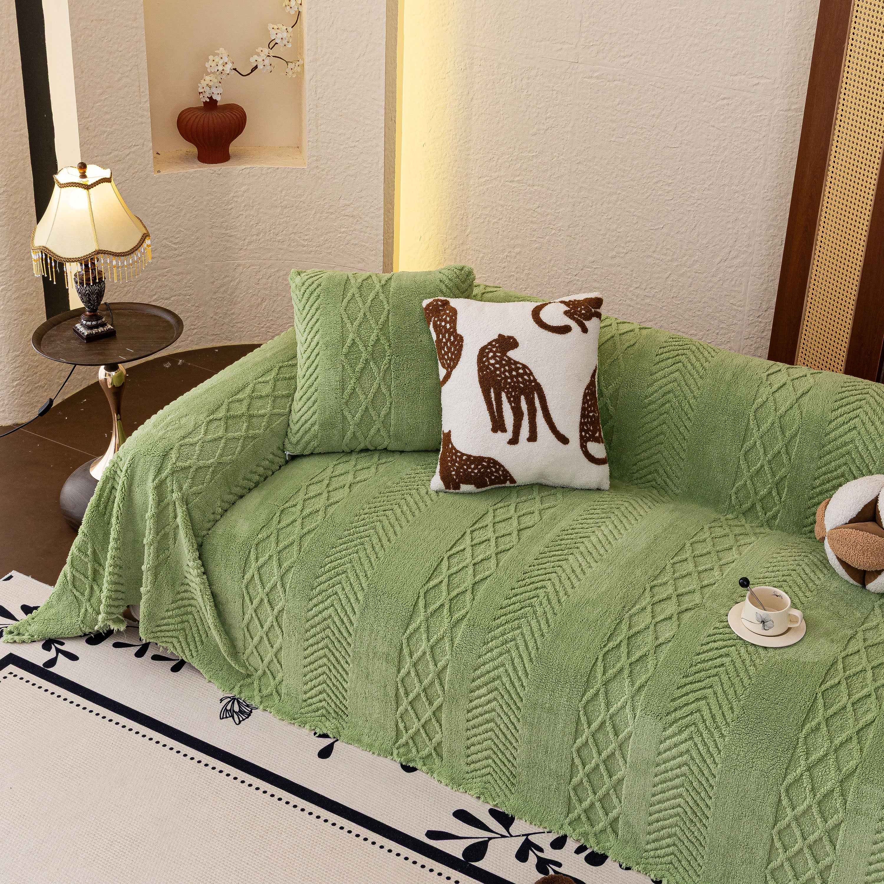 Plush Fleece Sofa Cover with 3D Cable Knit Texture Soft Cozy Warm Sofa Throw Blanket - Image 6