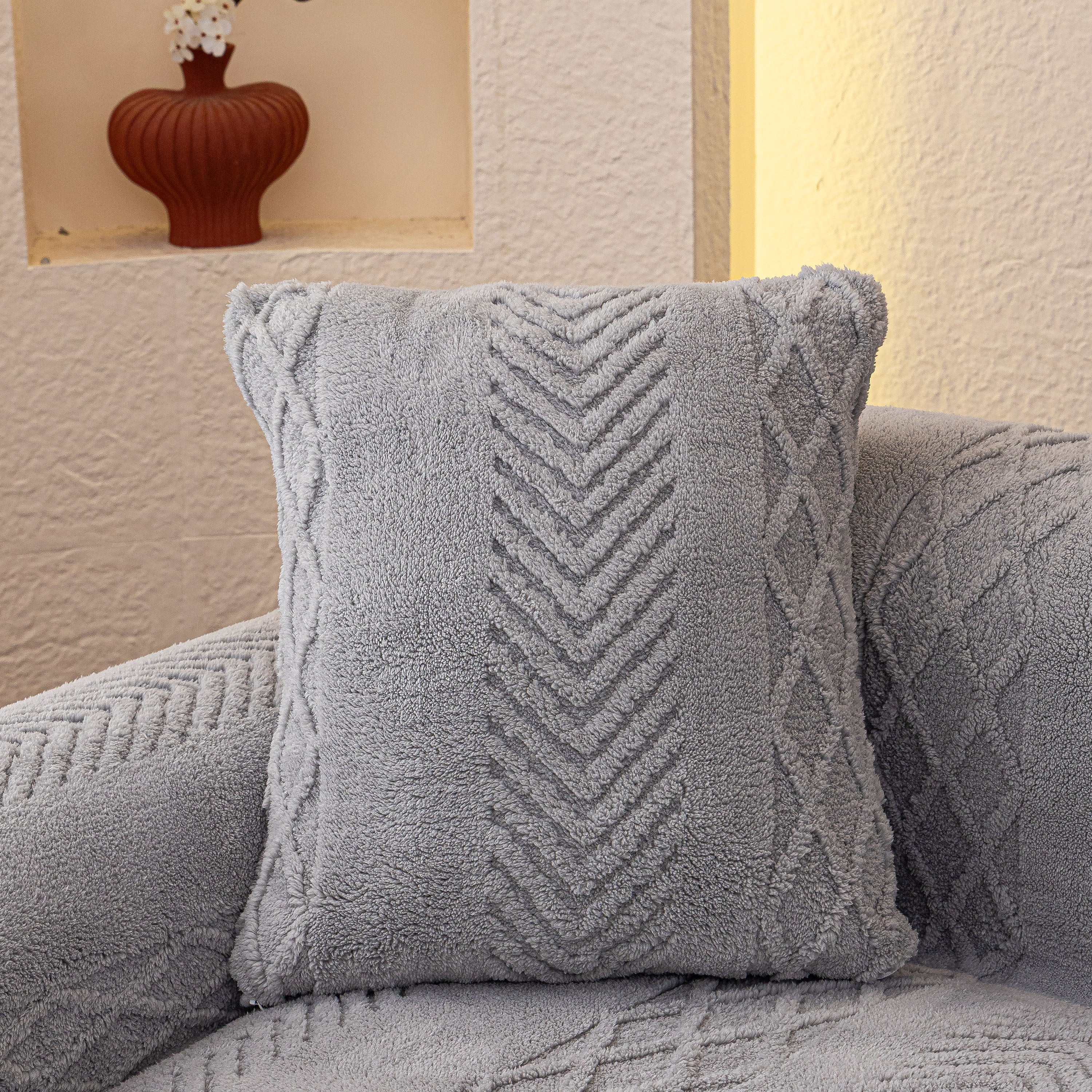 Plush Fleece Sofa Cover with 3D Cable Knit Texture Soft Cozy Warm Sofa Throw Blanket - Image 63
