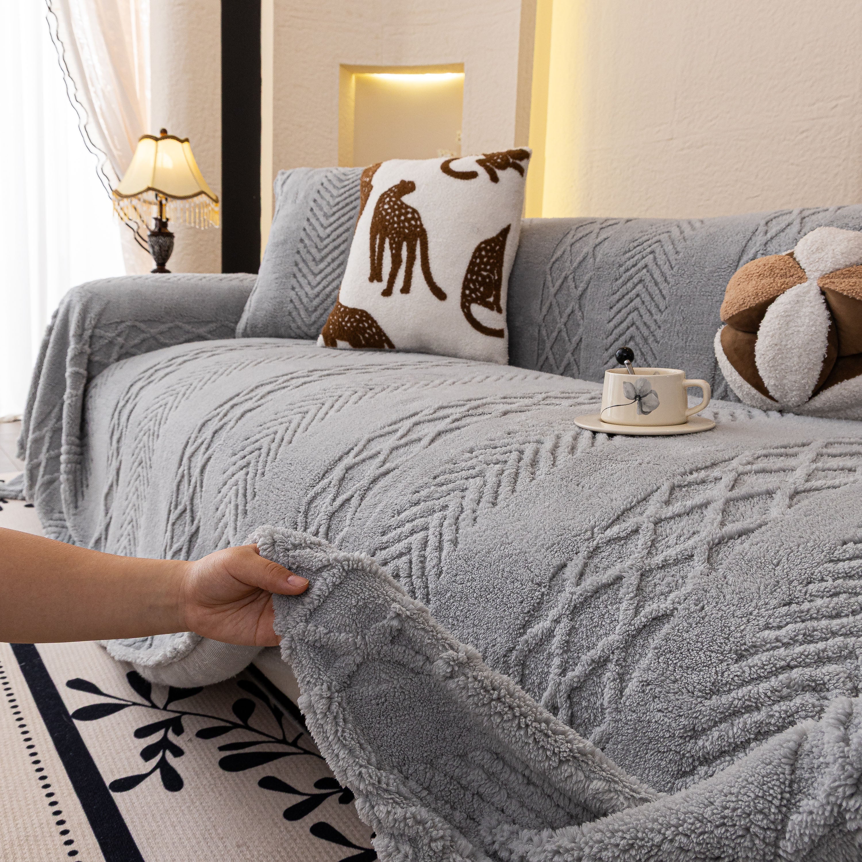 Plush Fleece Sofa Cover with 3D Cable Knit Texture Soft Cozy Warm Sofa Throw Blanket - Image 64