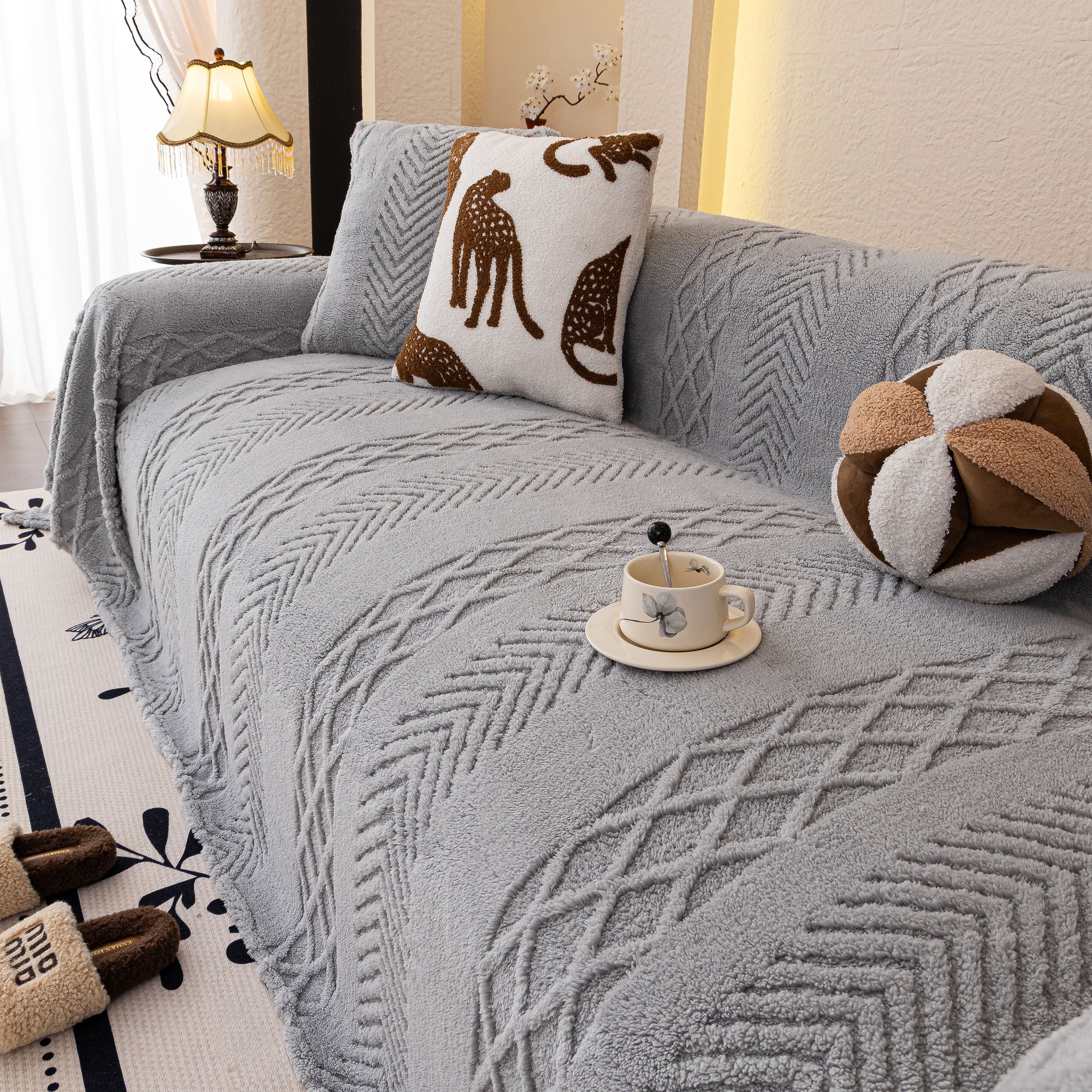 Plush Fleece Sofa Cover with 3D Cable Knit Texture Soft Cozy Warm Sofa Throw Blanket - Image 68
