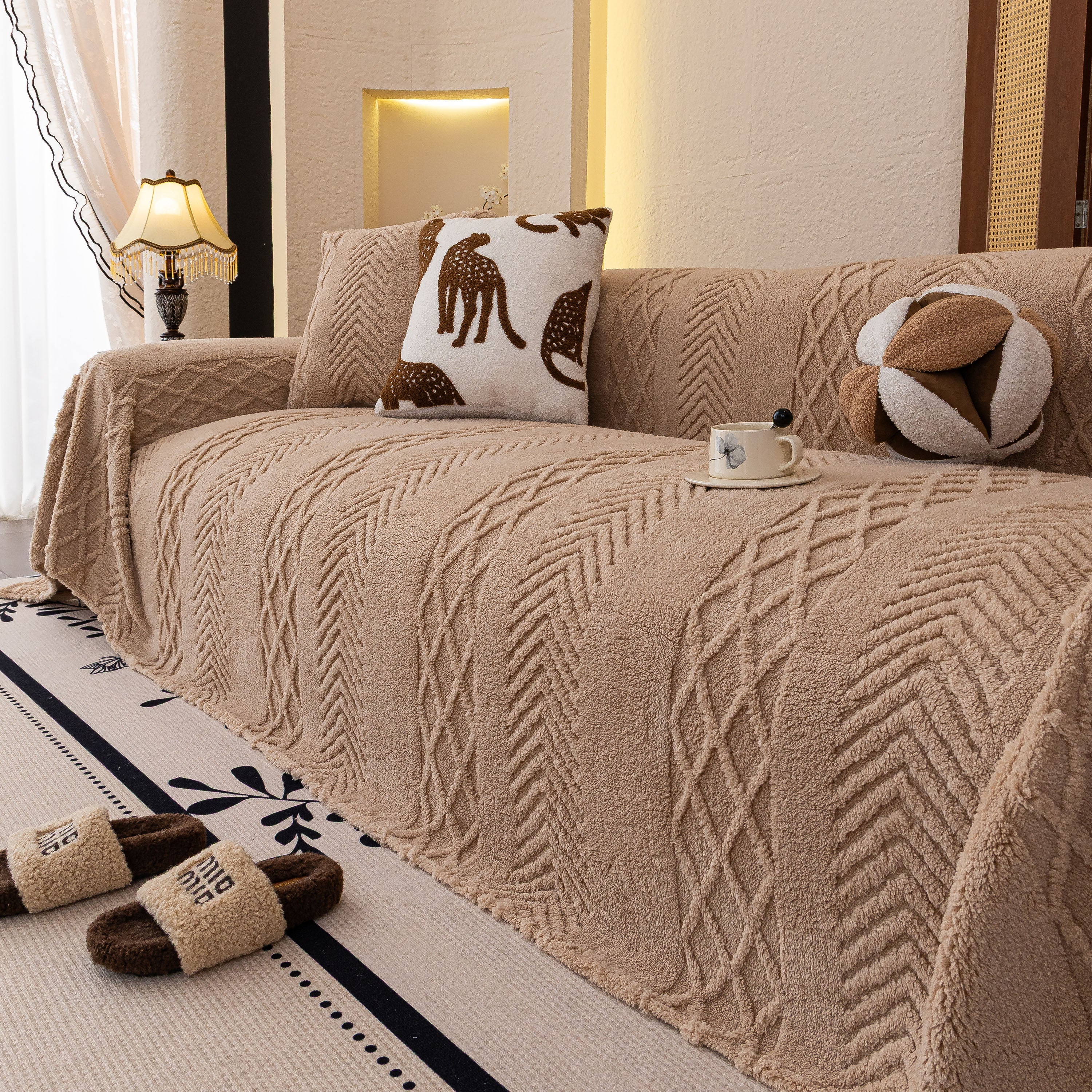Plush Fleece Sofa Cover with 3D Cable Knit Texture Soft Cozy Warm Sofa Throw Blanket - Image 69