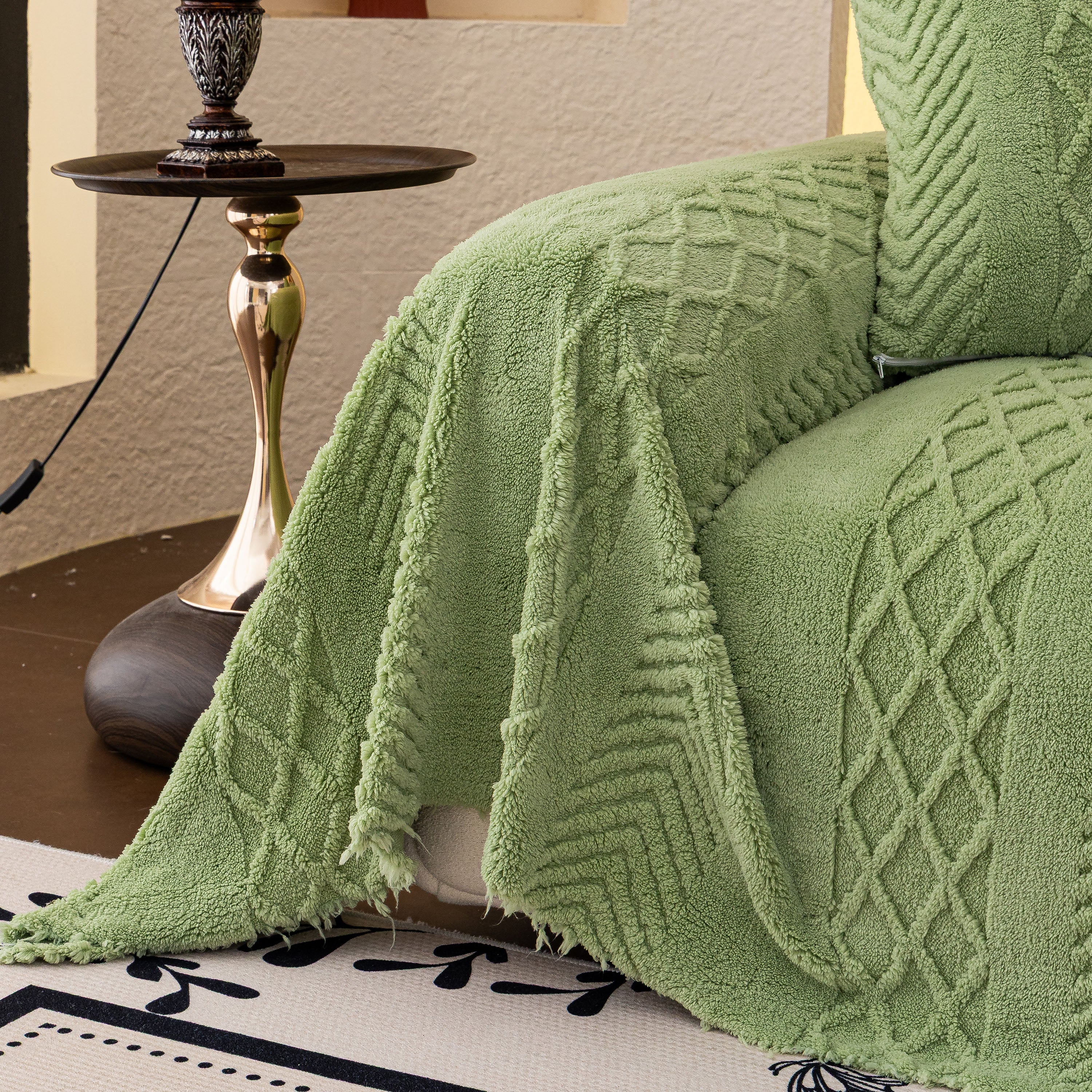 Plush Fleece Sofa Cover with 3D Cable Knit Texture Soft Cozy Warm Sofa Throw Blanket - Image 7