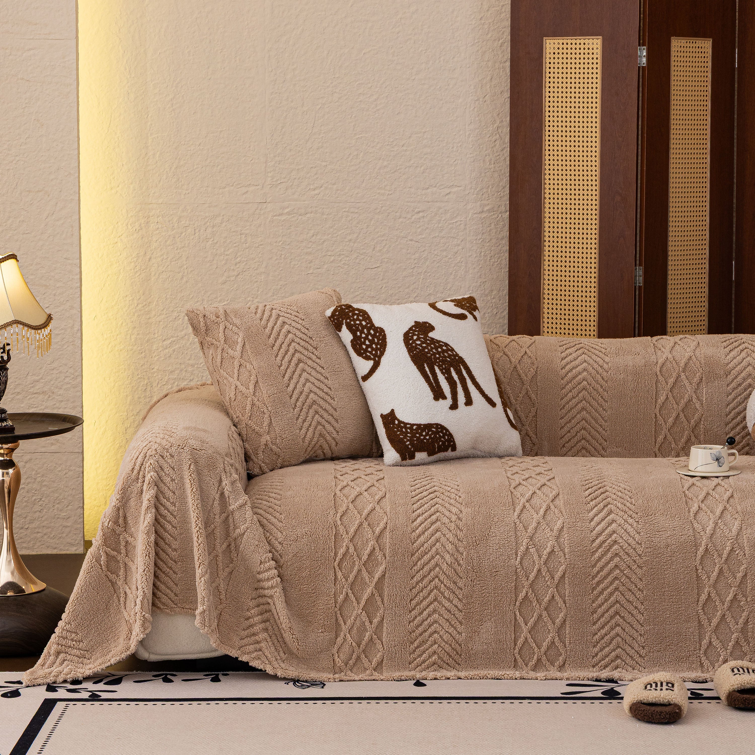 Plush Fleece Sofa Cover with 3D Cable Knit Texture Soft Cozy Warm Sofa Throw Blanket - Image 70