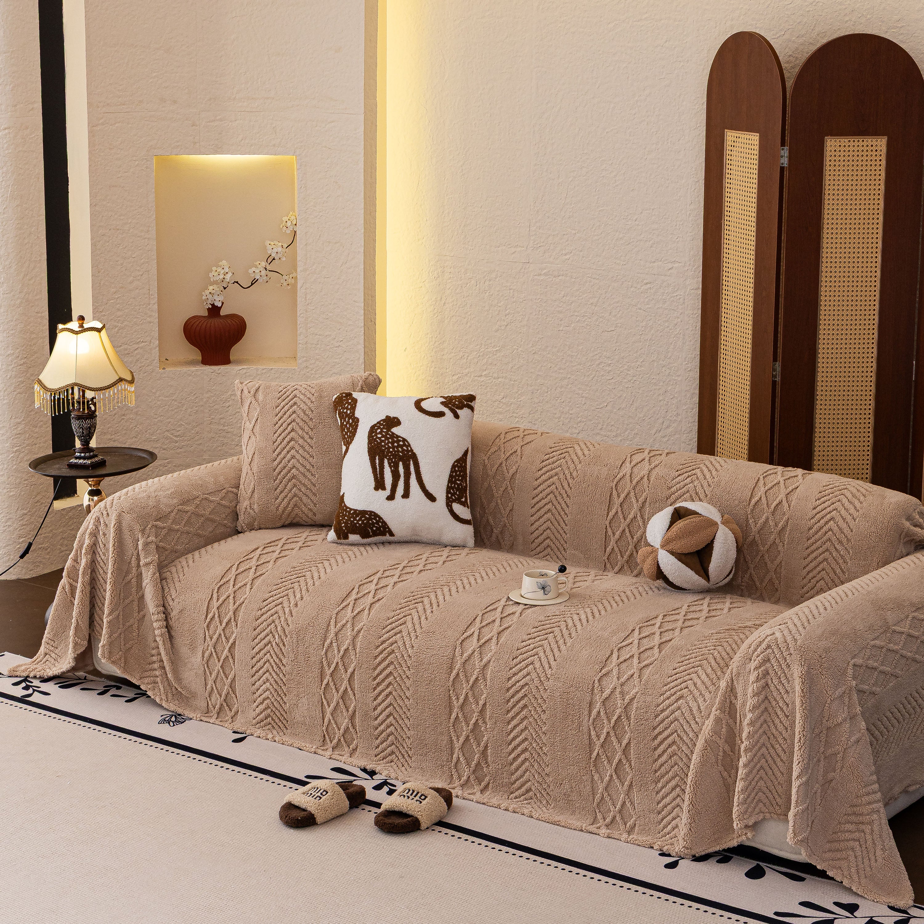Plush Fleece Sofa Cover with 3D Cable Knit Texture Soft Cozy Warm Sofa Throw Blanket - Image 72