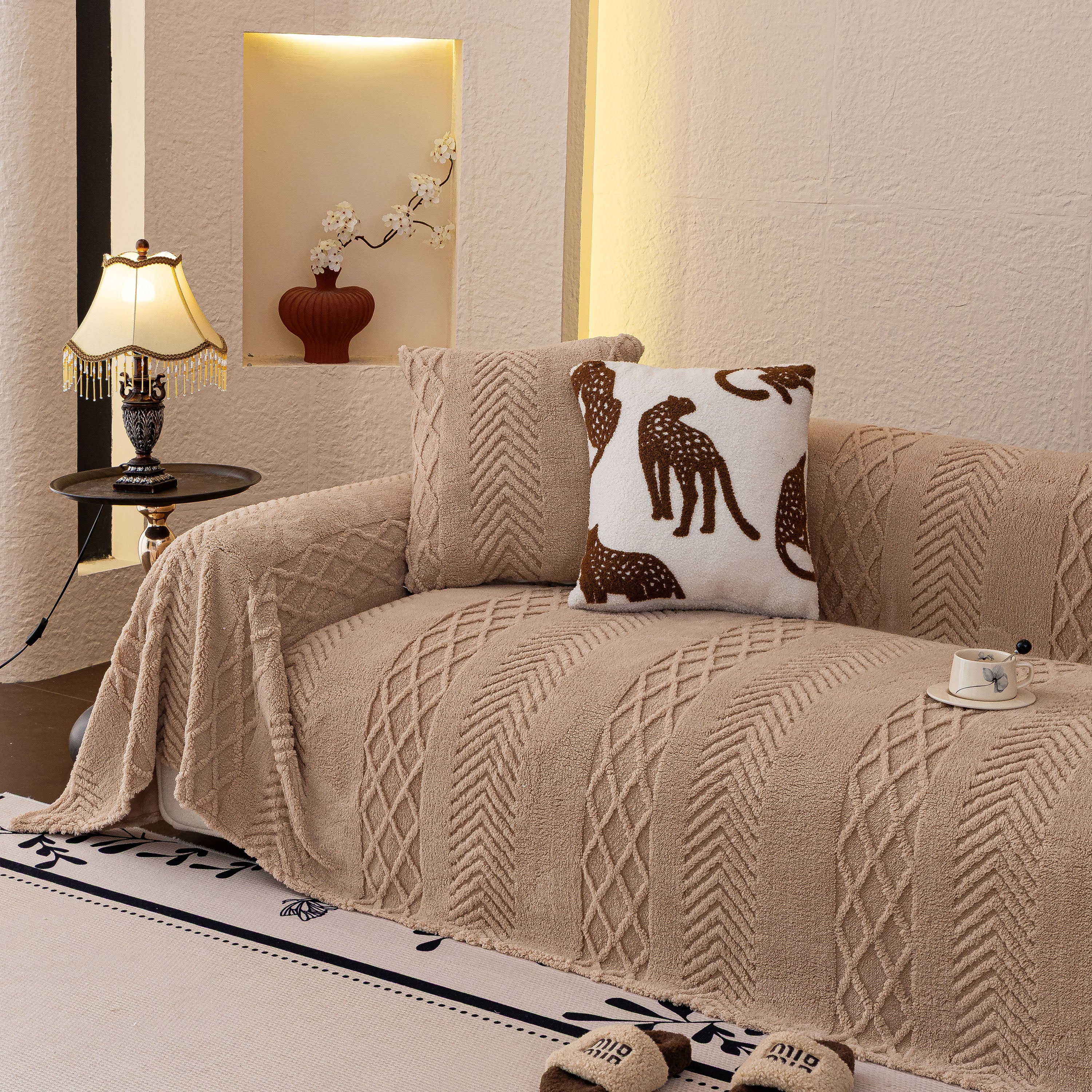 Plush Fleece Sofa Cover with 3D Cable Knit Texture Soft Cozy Warm Sofa Throw Blanket - Image 74