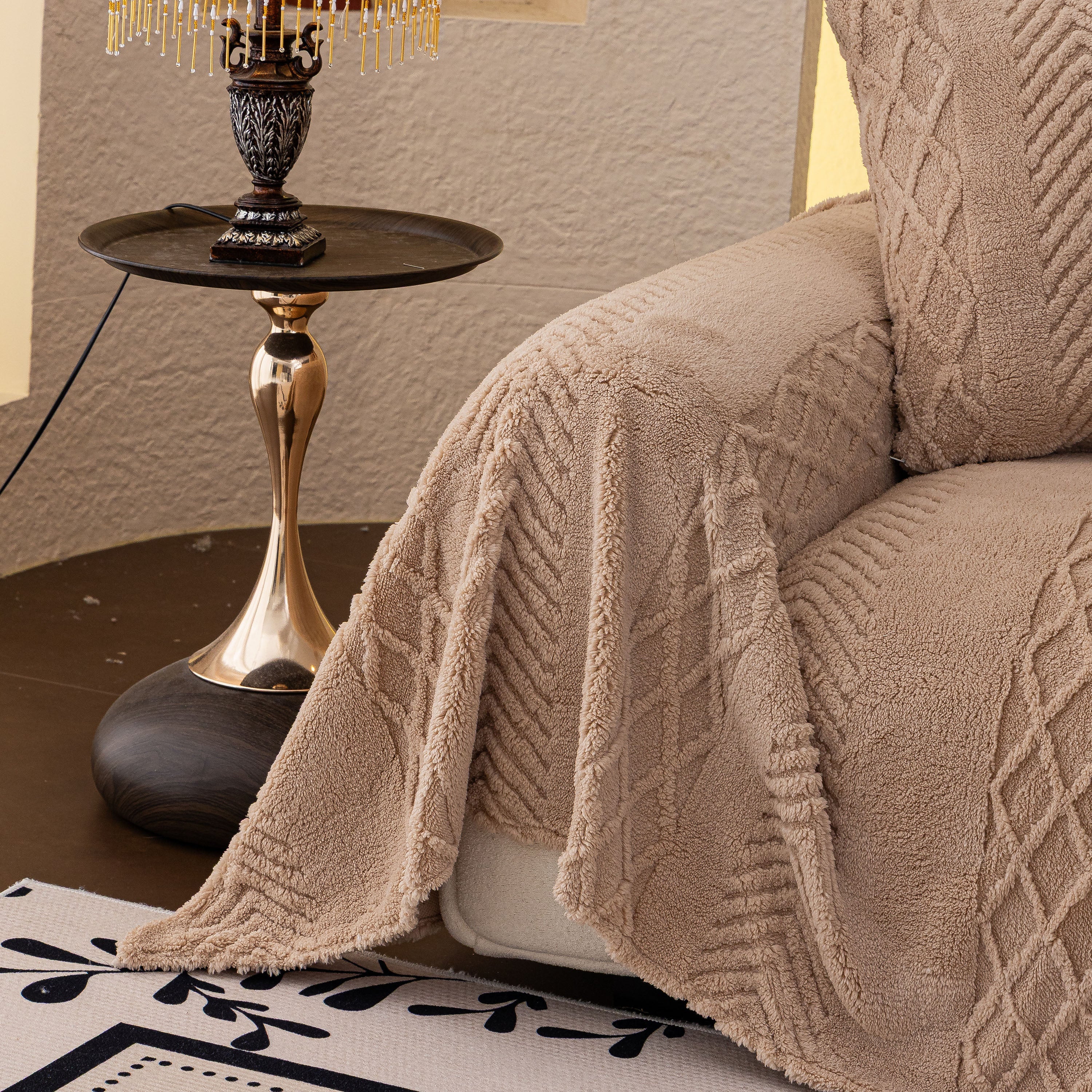 Plush Fleece Sofa Cover with 3D Cable Knit Texture Soft Cozy Warm Sofa Throw Blanket - Image 75