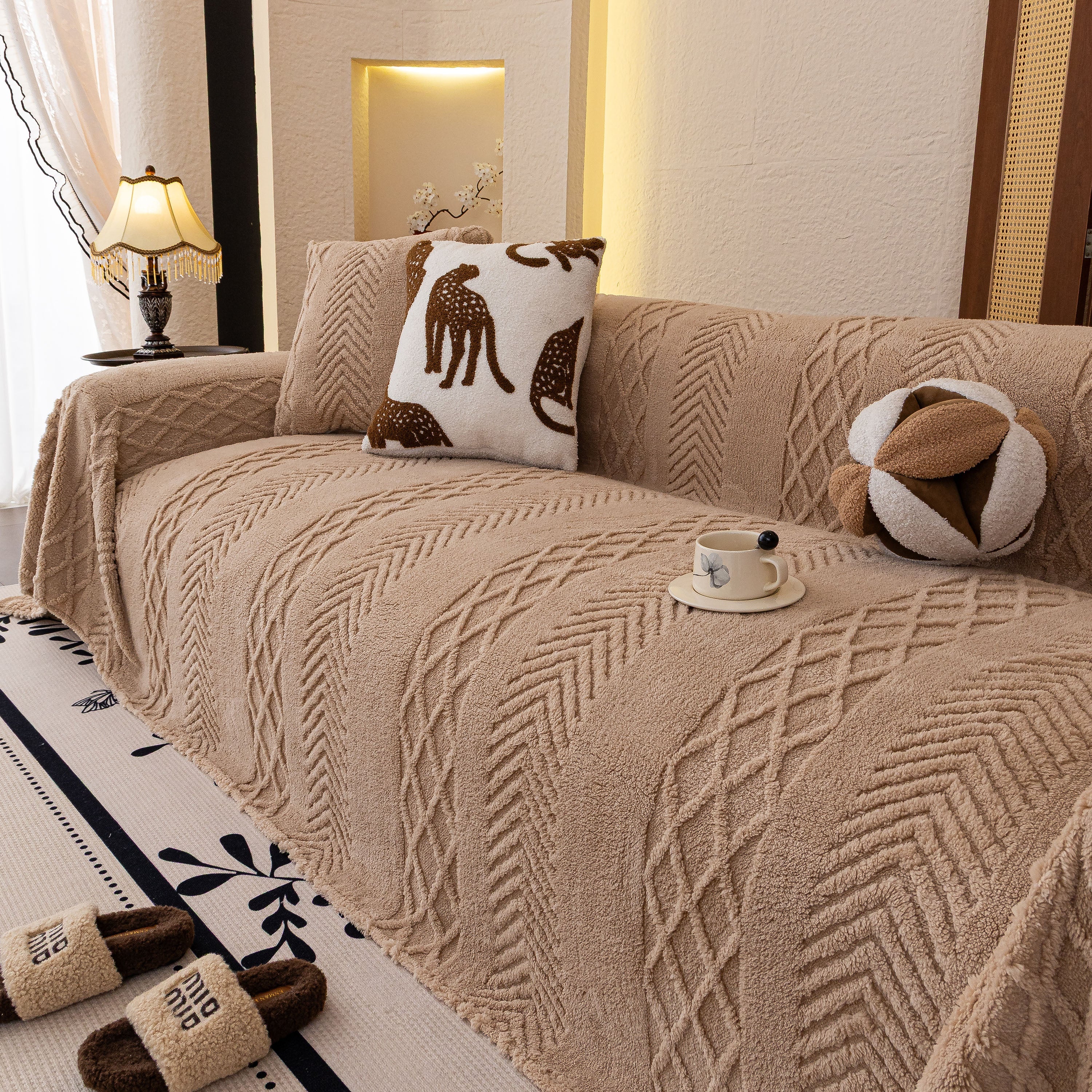 Plush Fleece Sofa Cover with 3D Cable Knit Texture Soft Cozy Warm Sofa Throw Blanket - Image 76
