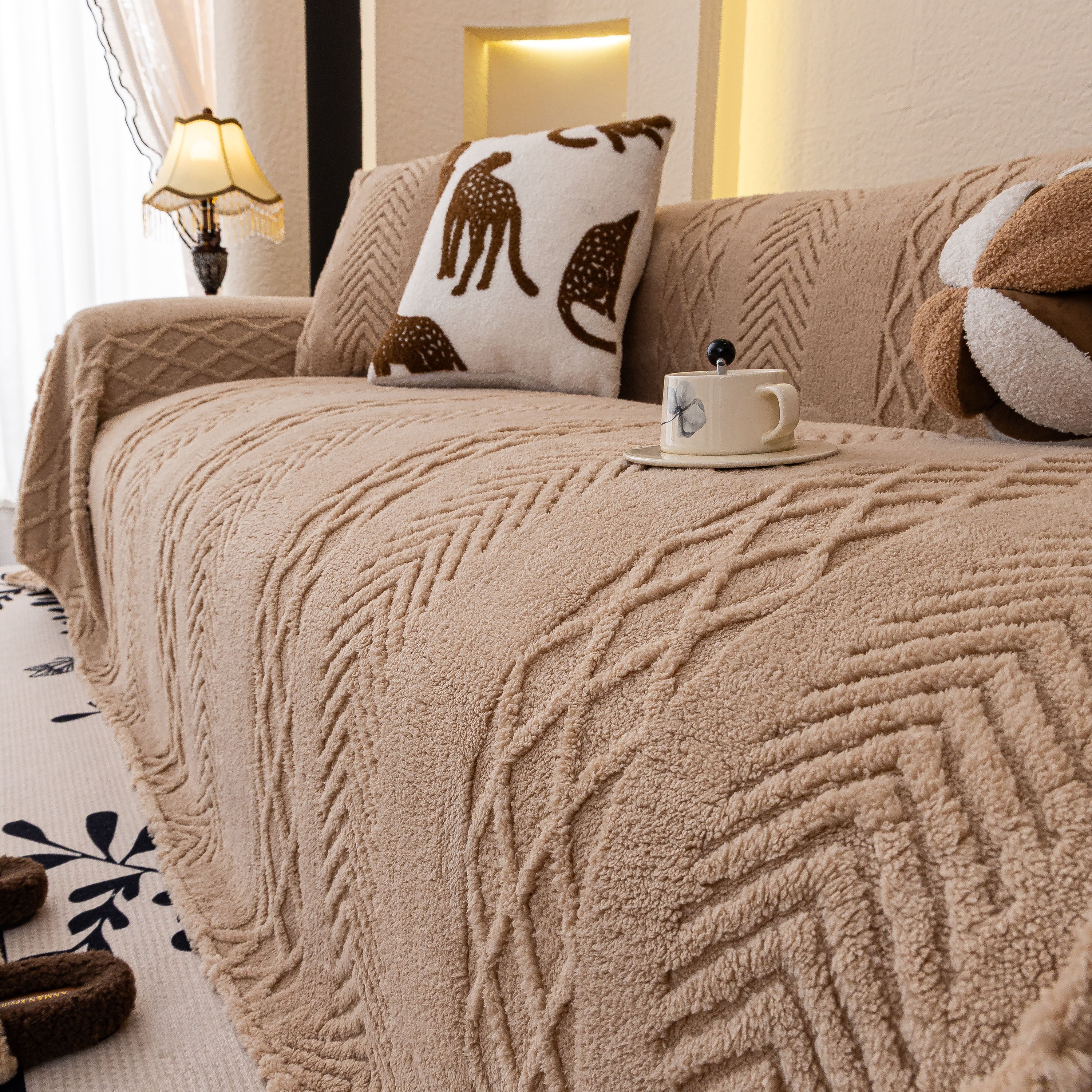 Plush Fleece Sofa Cover with 3D Cable Knit Texture Soft Cozy Warm Sofa Throw Blanket - Image 77