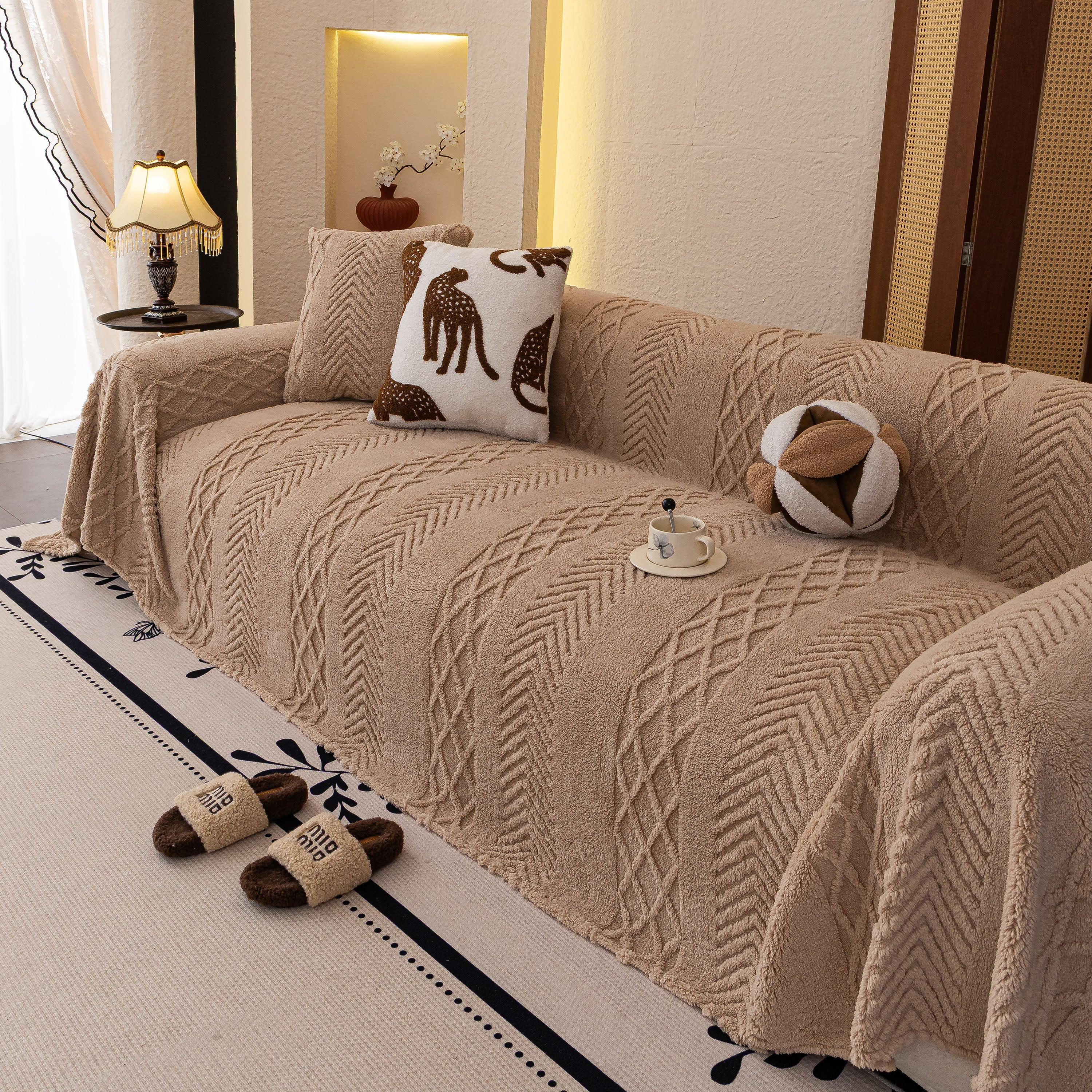 Plush Fleece Sofa Cover with 3D Cable Knit Texture Soft Cozy Warm Sofa Throw Blanket - Image 78