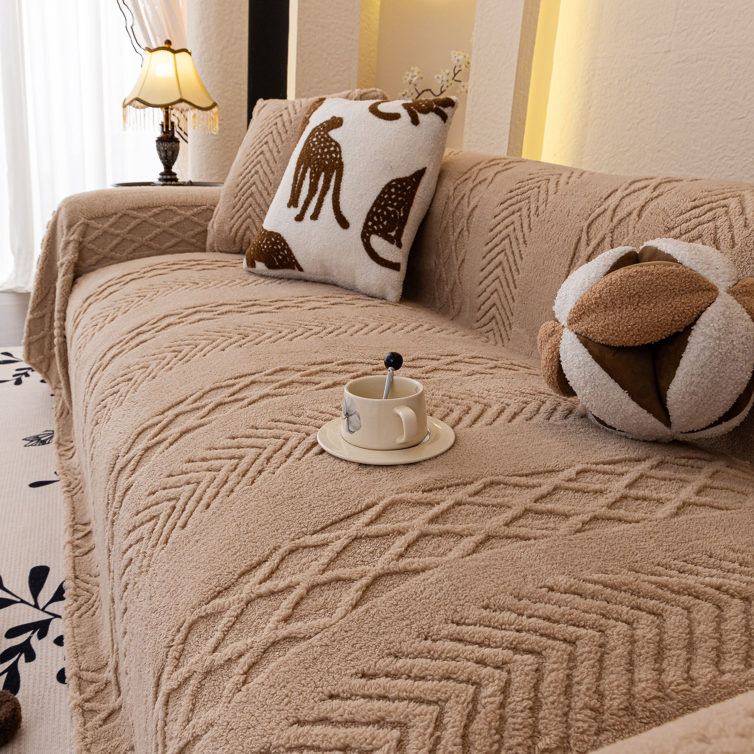 Plush Fleece Sofa Cover with 3D Cable Knit Texture Soft Cozy Warm Sofa Throw Blanket - Image 79