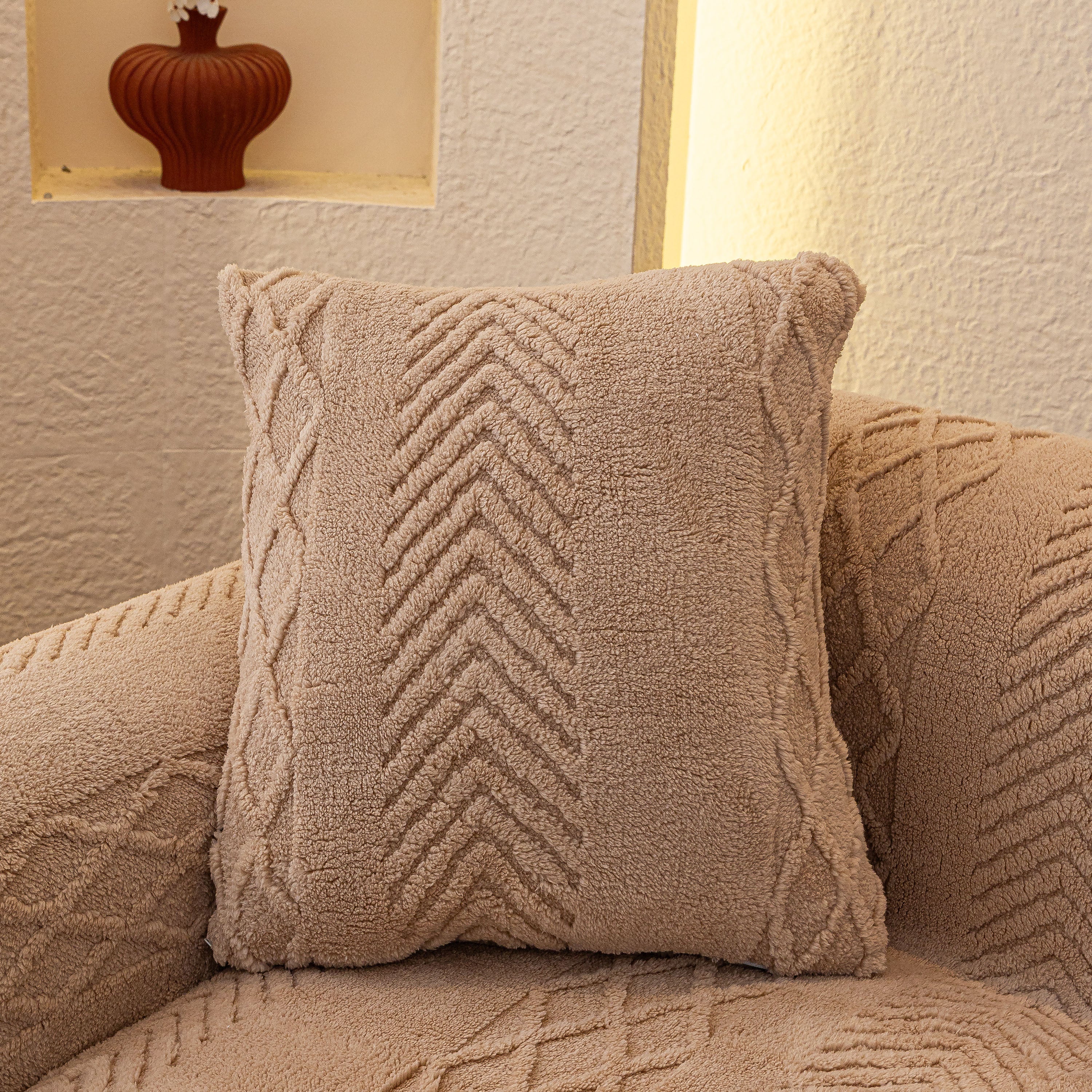 Plush Fleece Sofa Cover with 3D Cable Knit Texture Soft Cozy Warm Sofa Throw Blanket - Image 87