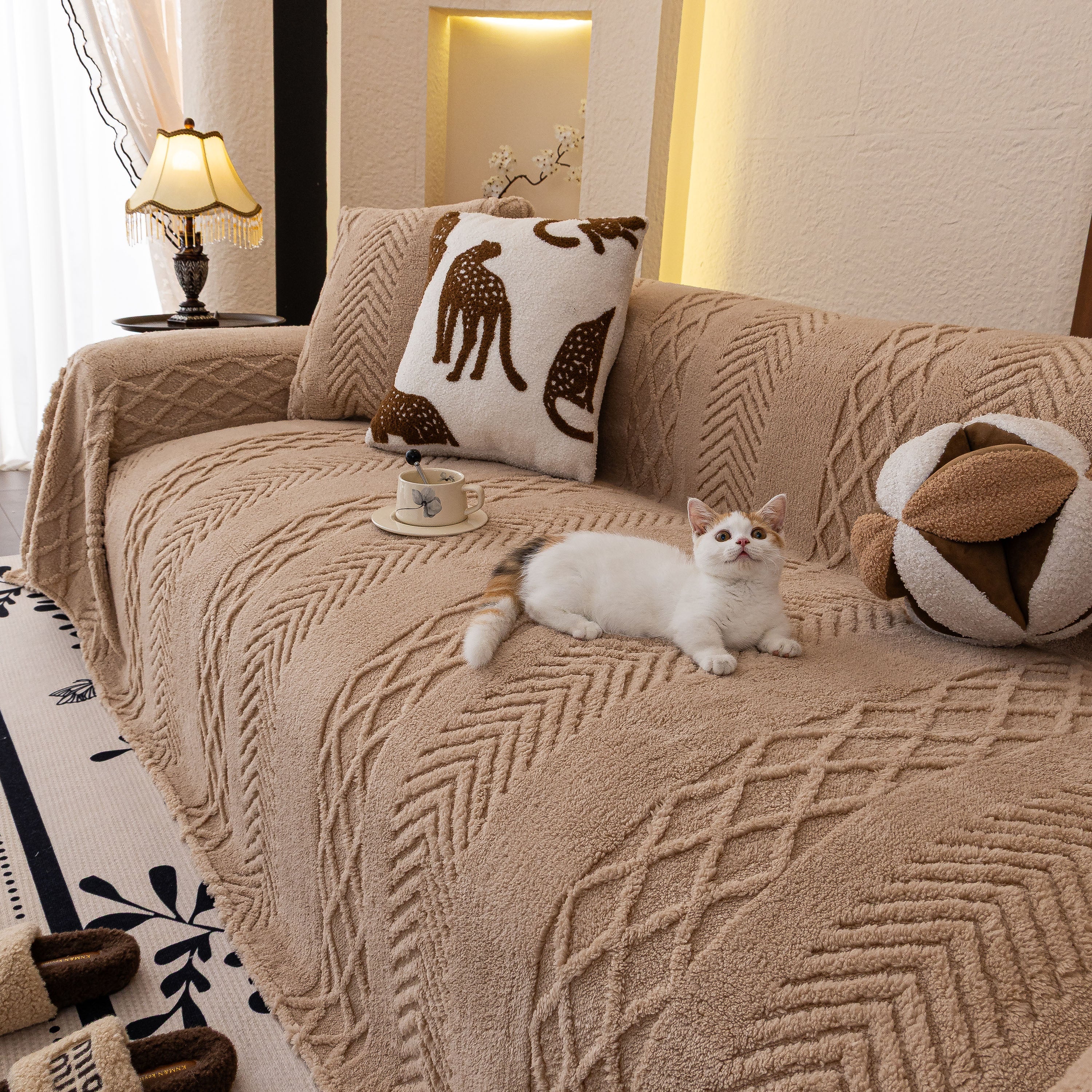 Plush Fleece Sofa Cover with 3D Cable Knit Texture Soft Cozy Warm Sofa Throw Blanket - Image 88