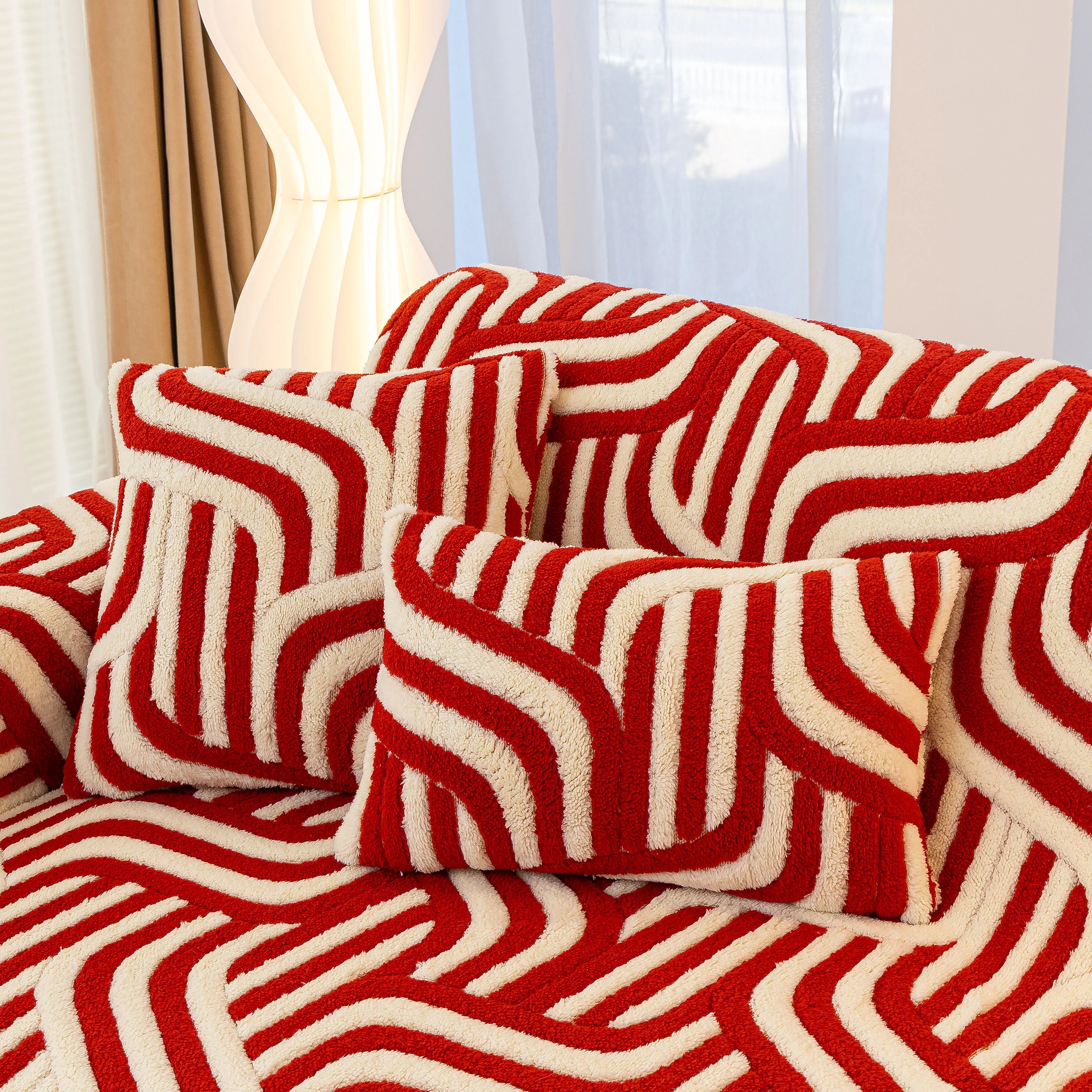 Plush Sherpa Sofa Throw Cover for Sectional, Jacquard Wave Throw Furniture Protector - Image 25