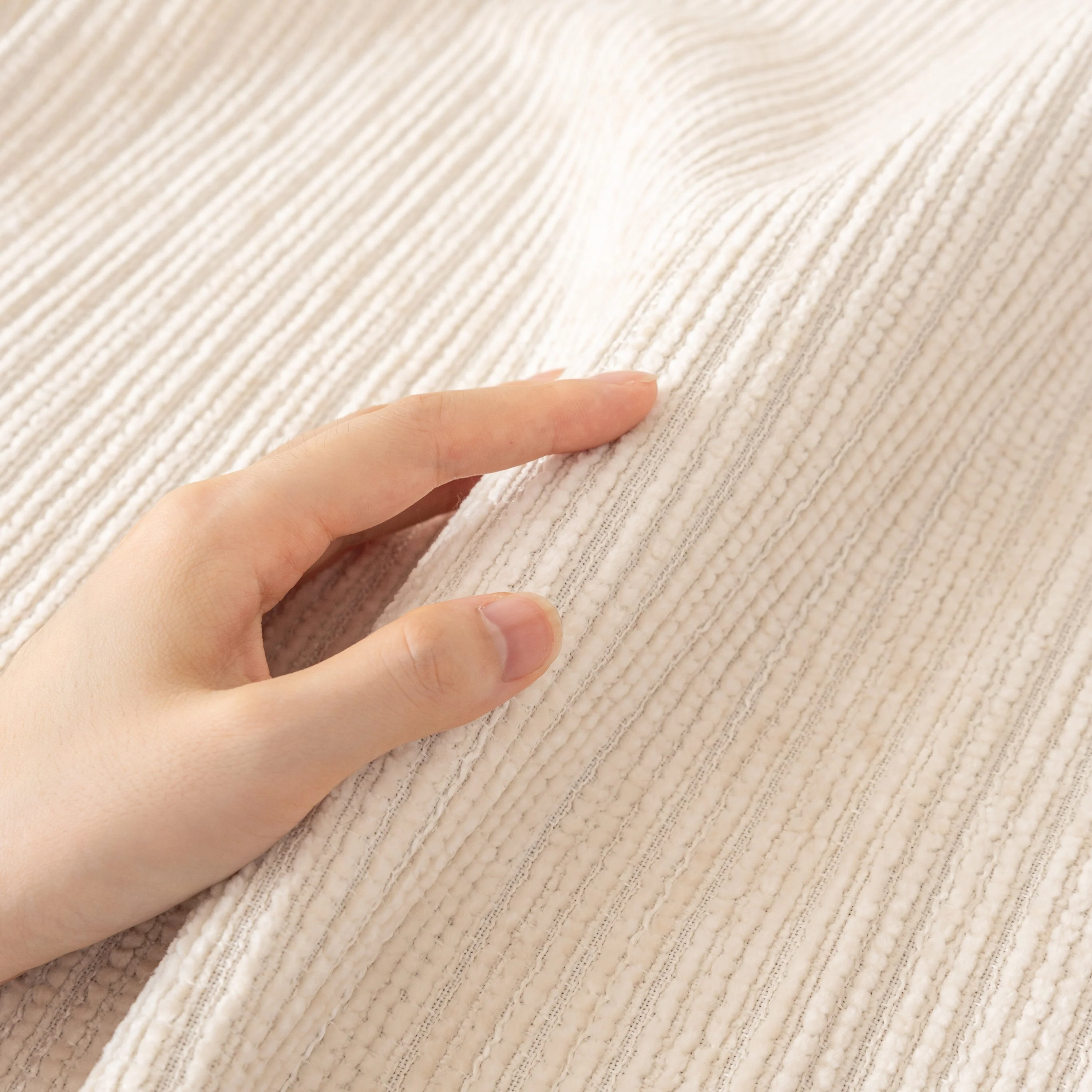 Plush Solid Color Striped L-Shaped Sofa Slipcovers, Washable Non-Slip Textured Furniture Covers - Image 11
