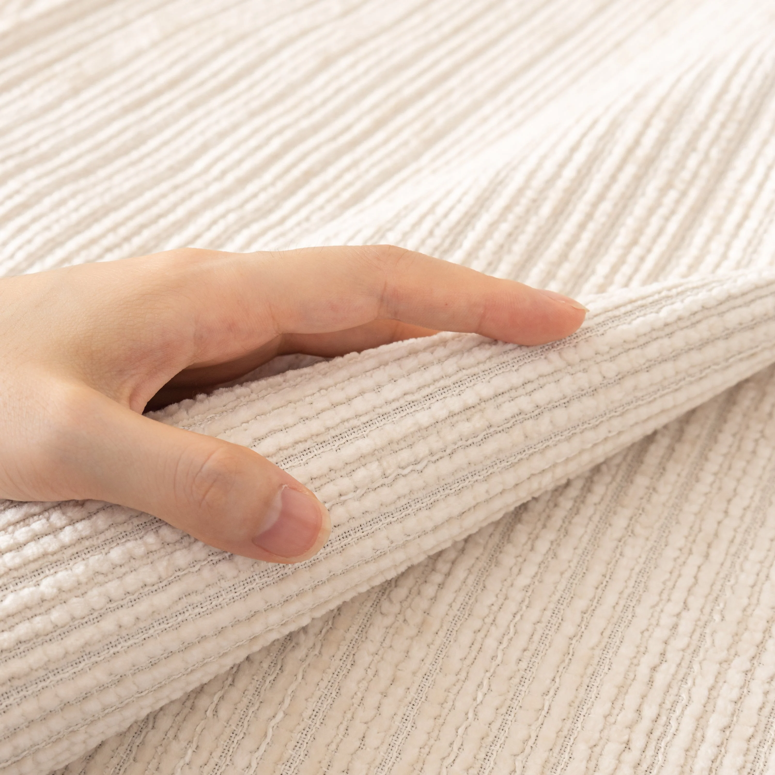 Plush Solid Color Striped L-Shaped Sofa Slipcovers, Washable Non-Slip Textured Furniture Covers - Image 12