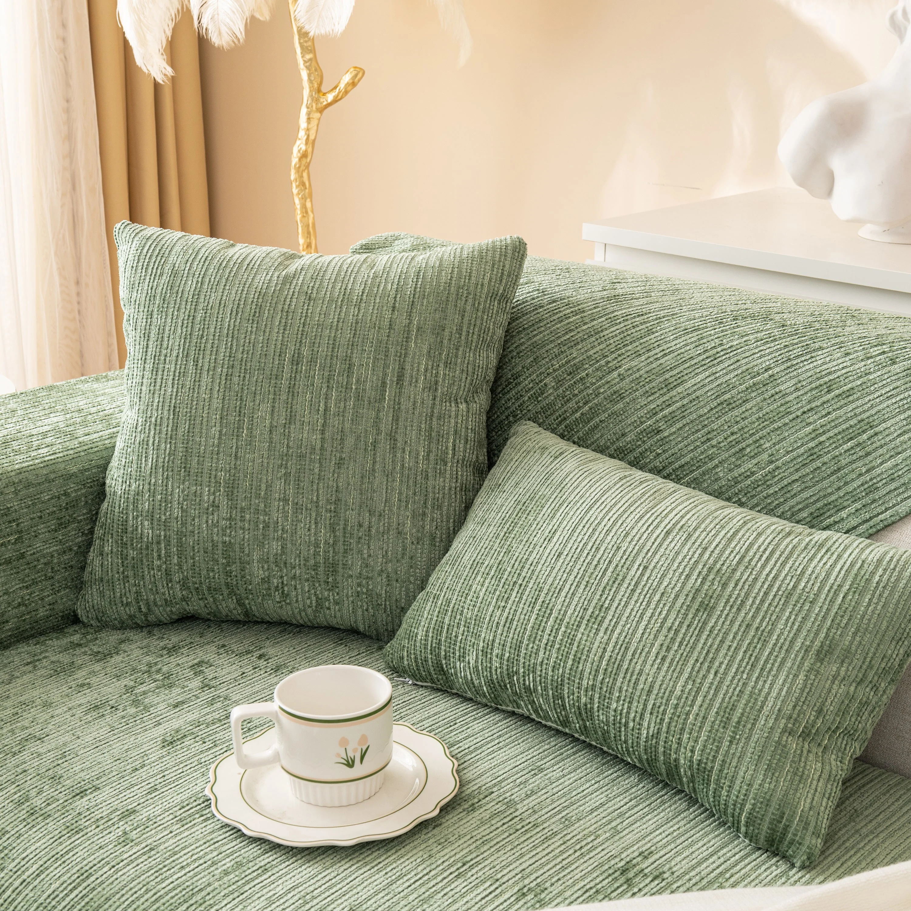 Plush Solid Color Striped L-Shaped Sofa Slipcovers, Washable Non-Slip Textured Furniture Covers - Image 28
