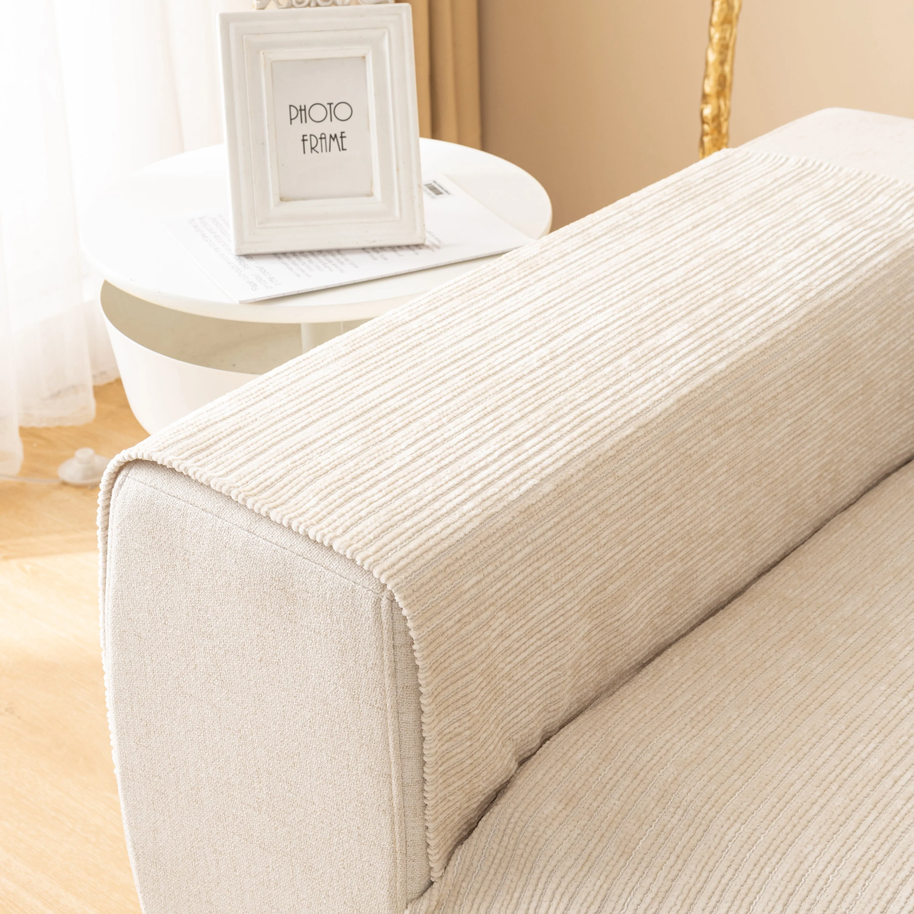Plush Solid Color Striped L-Shaped Sofa Slipcovers, Washable Non-Slip Textured Furniture Covers - Image 6
