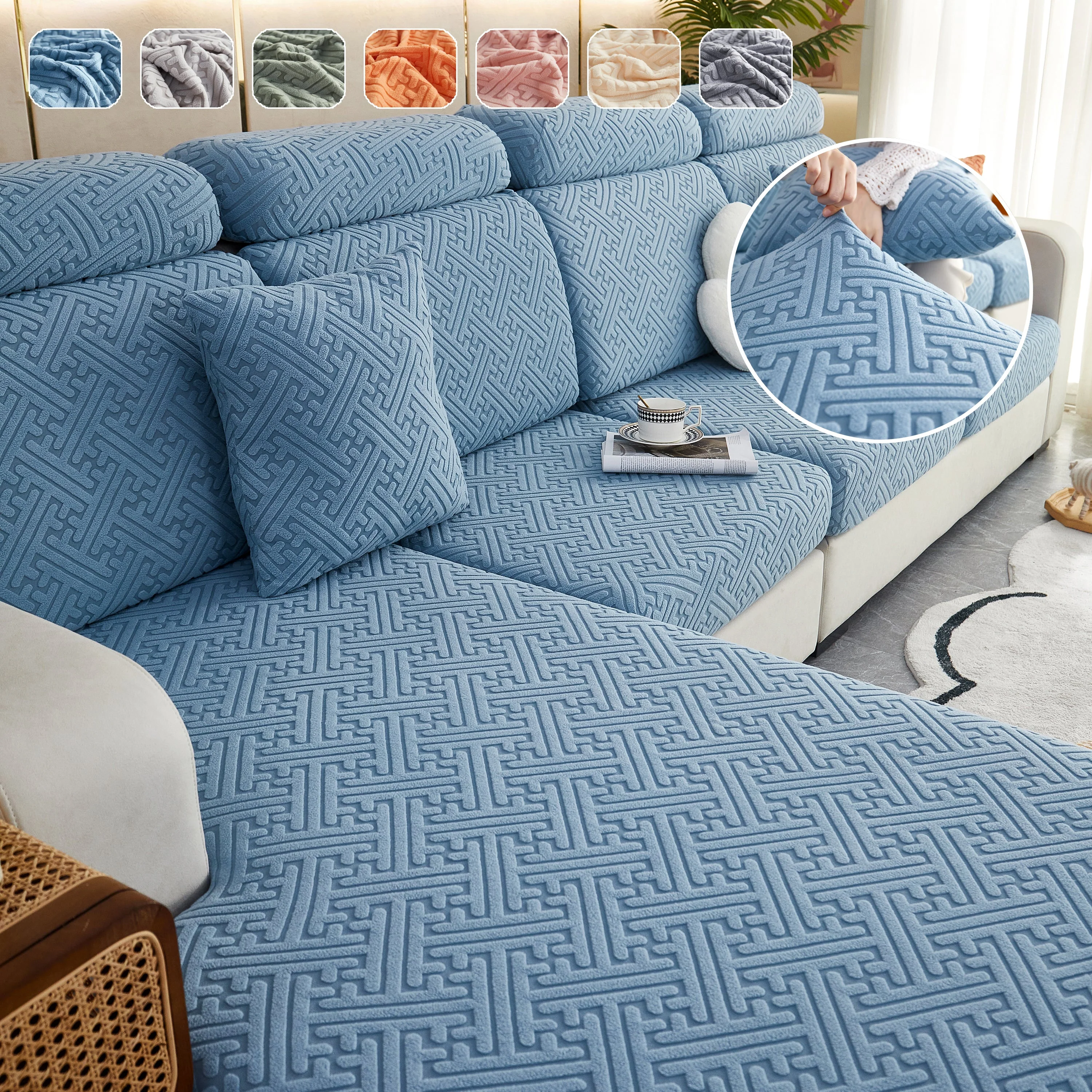 Polar Fleece Couch Cushion Covers, Stretch Sofa Seat Cushion Covers, Elastic Furniture Protector for Pets, Kid - Image 10