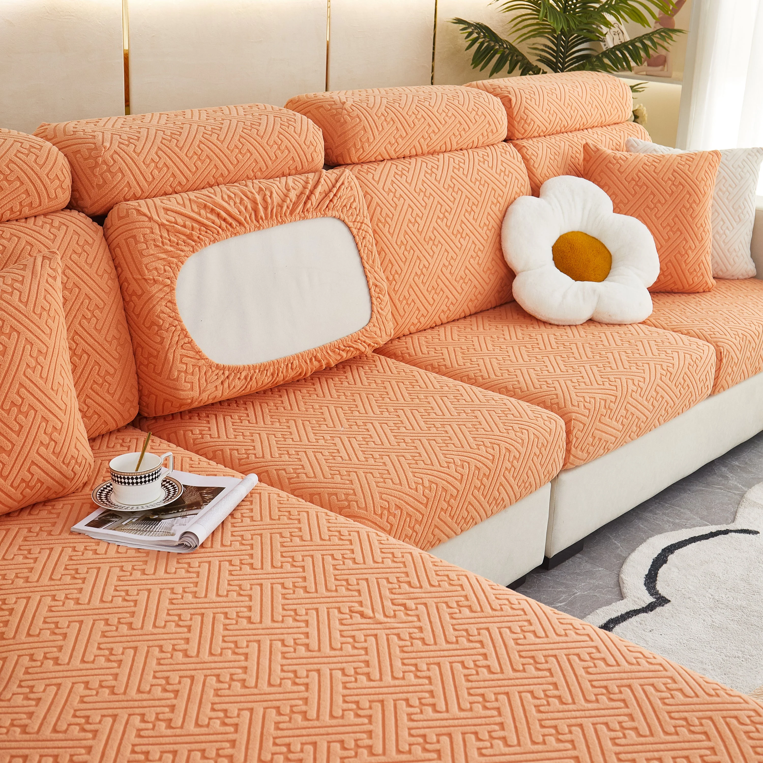 Polar Fleece Couch Cushion Covers, Stretch Sofa Seat Cushion Covers, Elastic Furniture Protector for Pets, Kid - Image 101